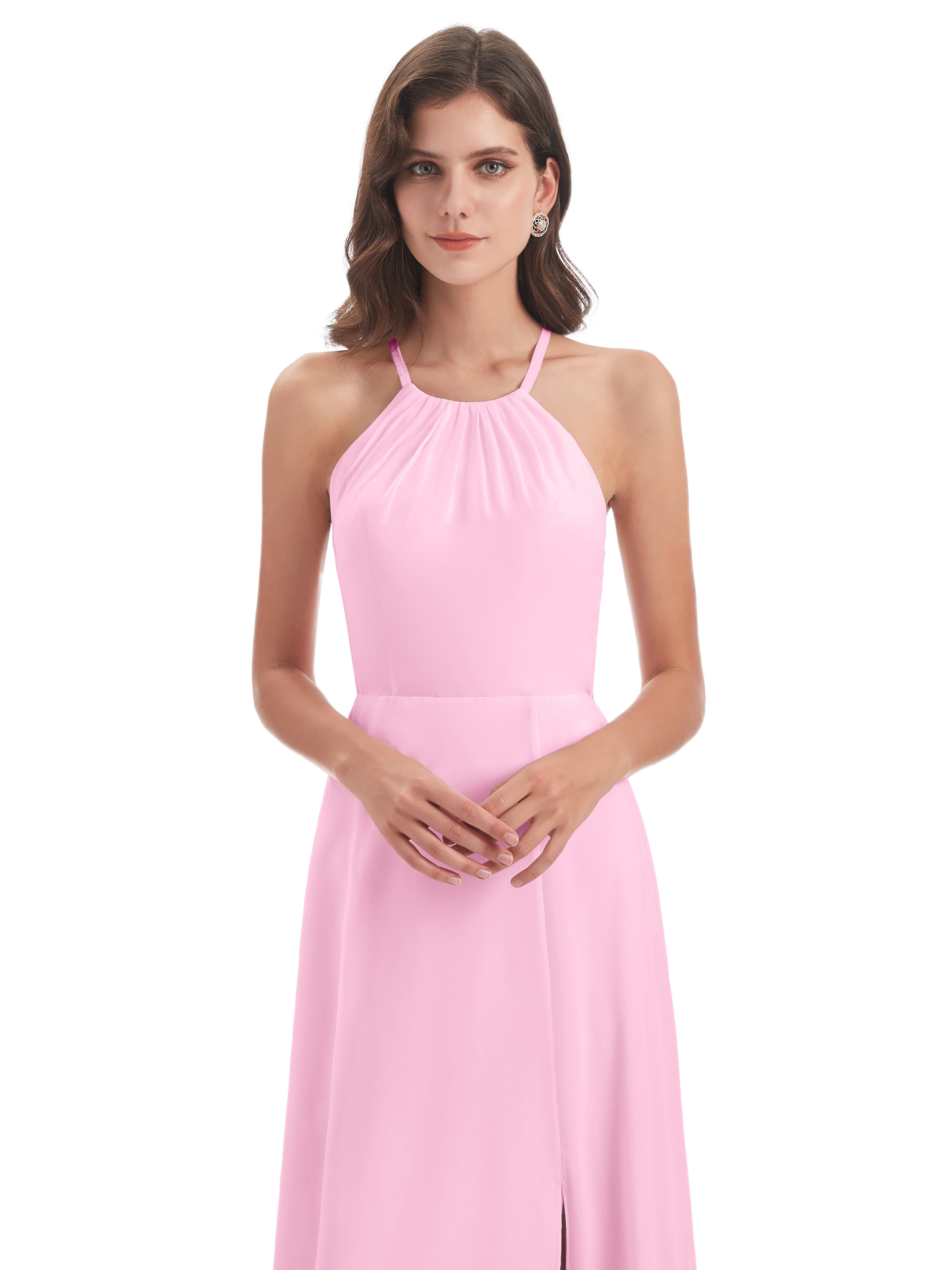 Robe Demoiselle D Honneur Rose Bonbon Dos Nu Licou Fendue Robes Demoiselle D'Honneur