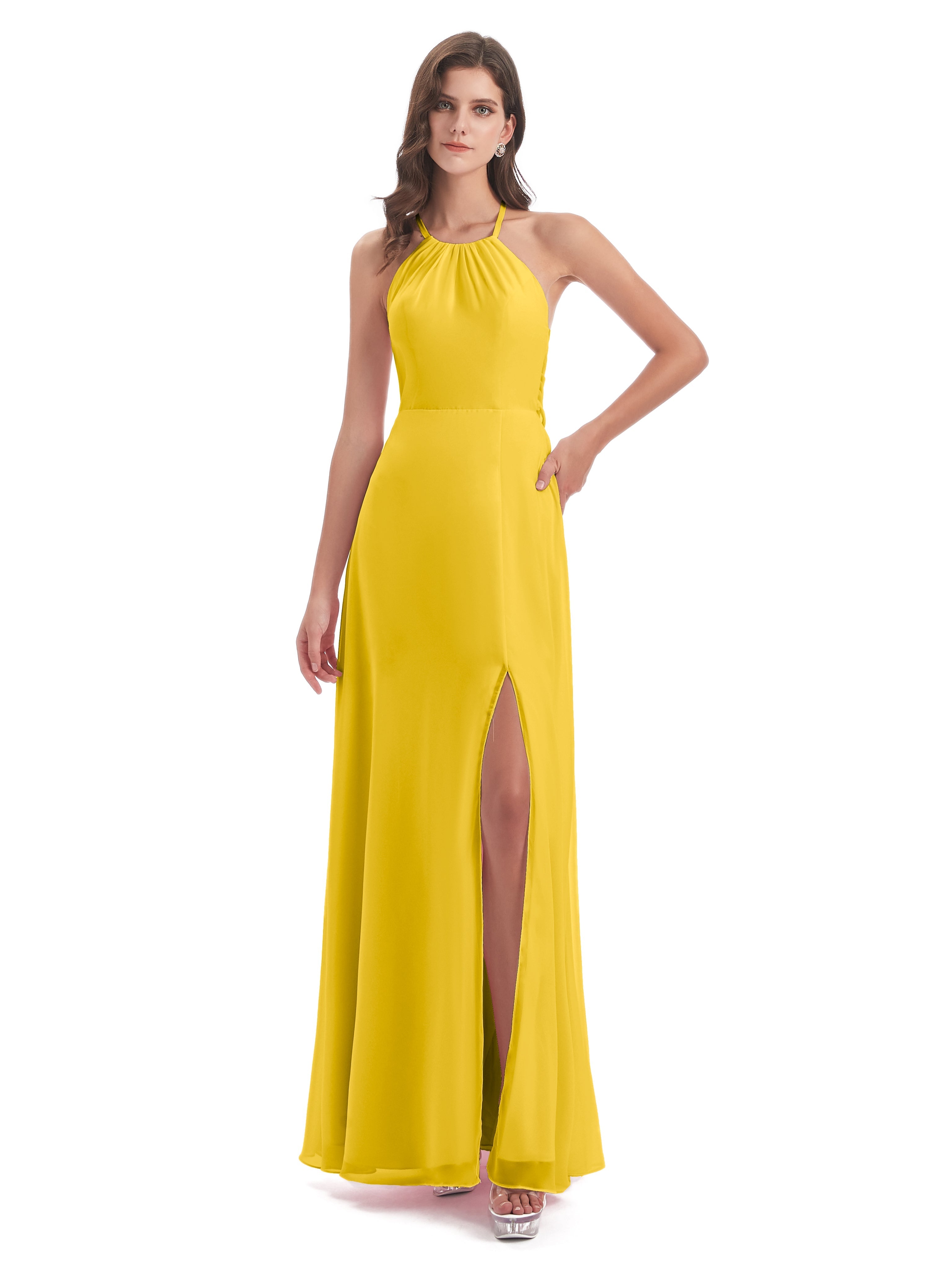 Robe De Demoiselle D'Honneur Souci Dos Nu Licou Fendue Robes Demoiselle D'Honneur