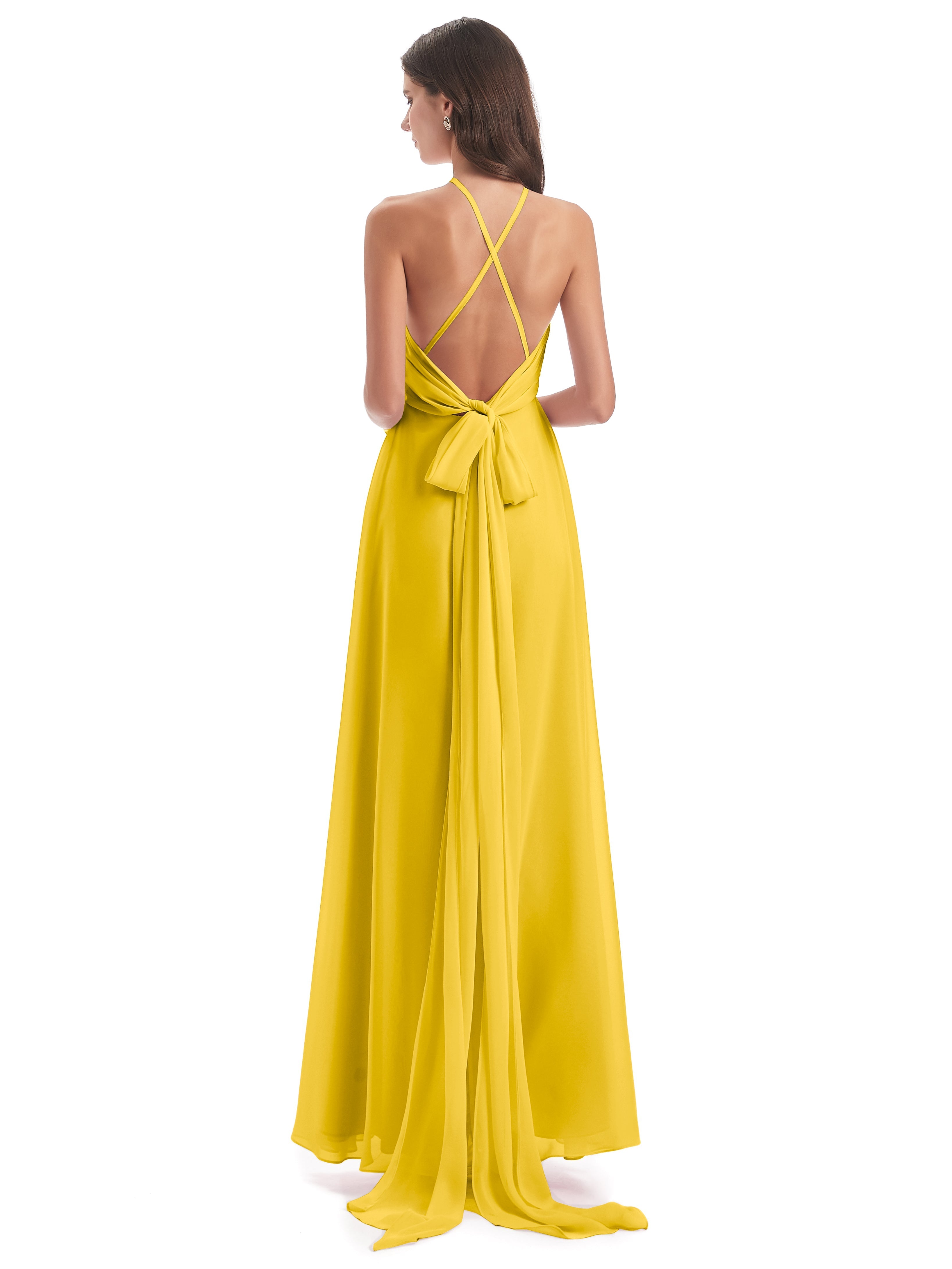 Robe De Demoiselle D'Honneur Souci Dos Nu Licou Fendue Robes Demoiselle D'Honneur