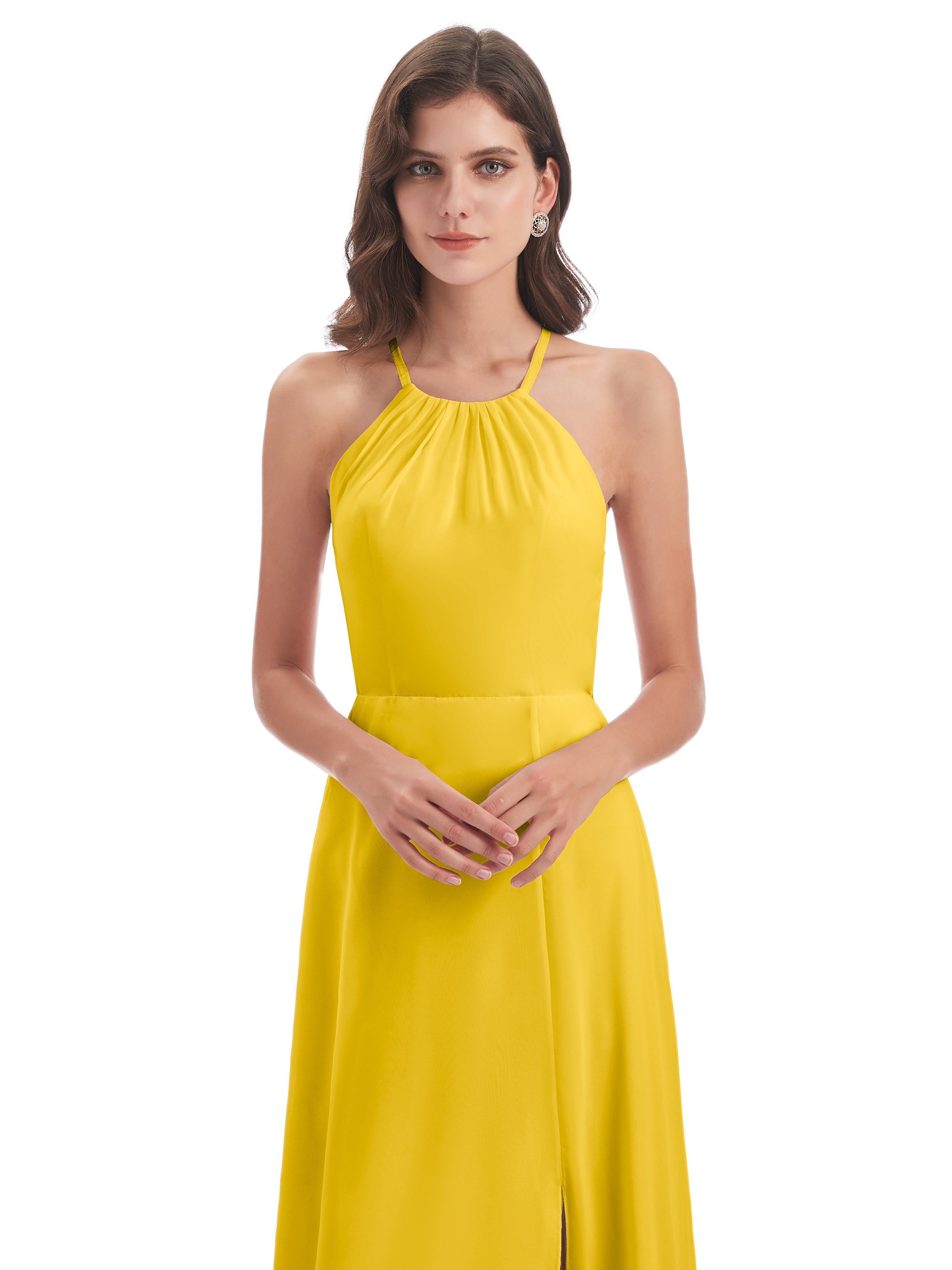 Robe De Demoiselle D'Honneur Souci Dos Nu Licou Fendue Robes Demoiselle D'Honneur