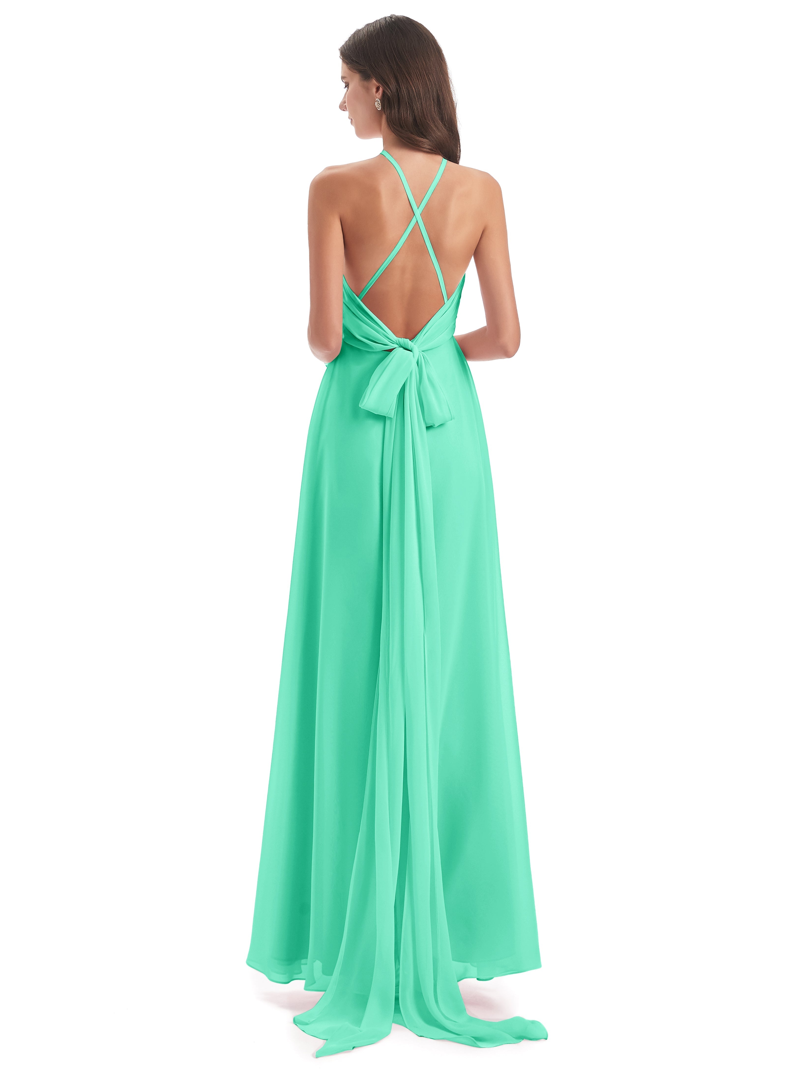Robe De Demoiselle D Honneur Bleu Turquoise Dos Nu Licou Fendue Robes Demoiselle D'Honneur