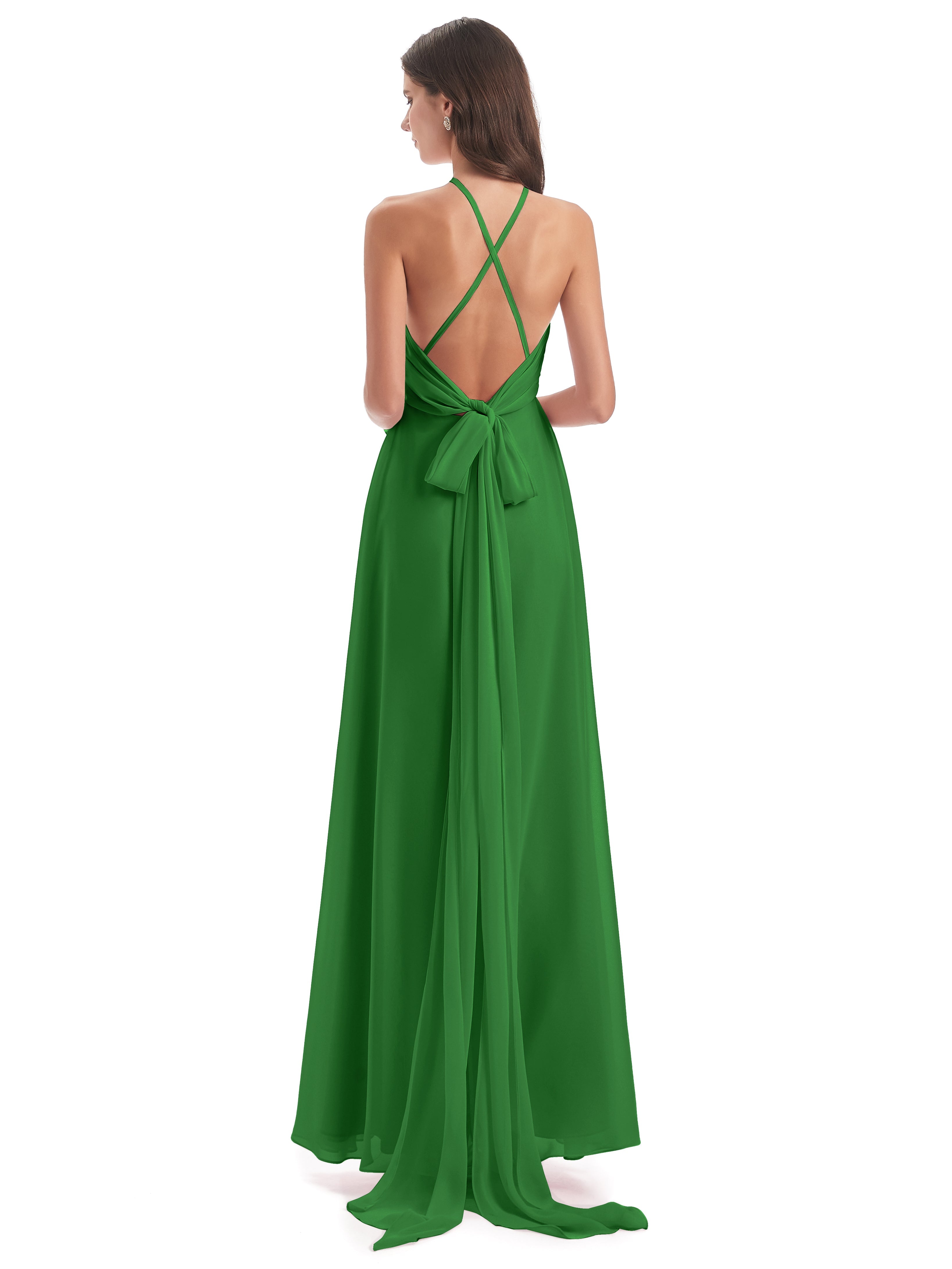 Robe De Demoiselle D'Honneur Verte Dos Nu Licou Fendue Robes Demoiselle D'Honneur