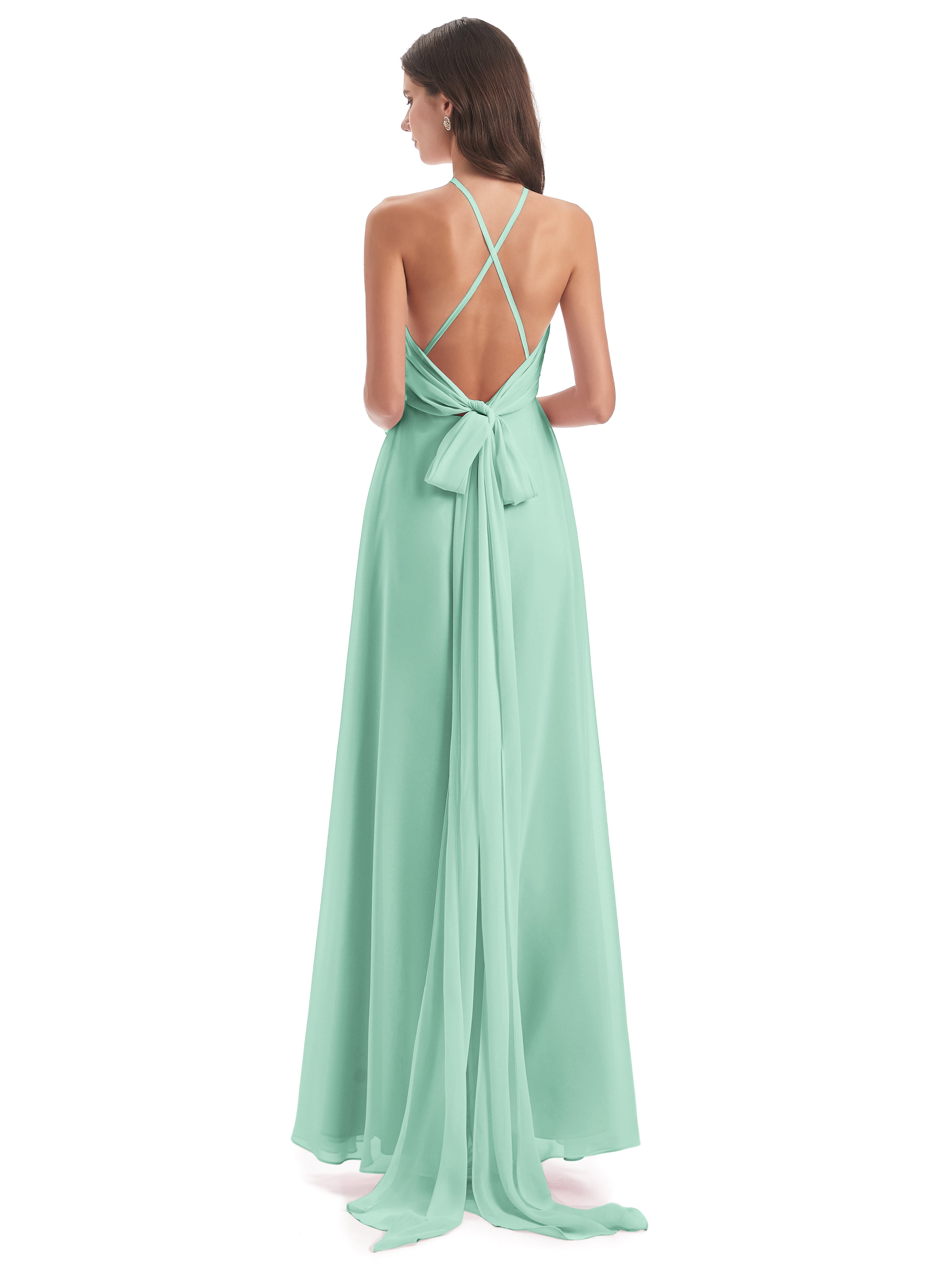 Robe Demoiselle D Honneur Vert Menthe Dos Nu Licou Fendue Robes Demoiselle D'Honneur