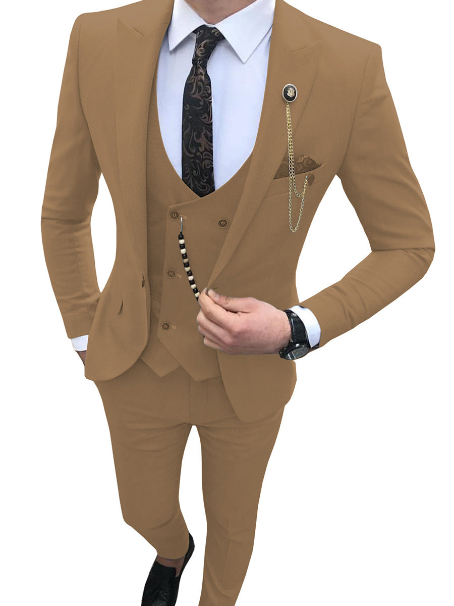 Costume Homme 3 Pièces CAFE Coupe Slim et Style Coréen Moderne pour une Silhouette Affinée en Affaires