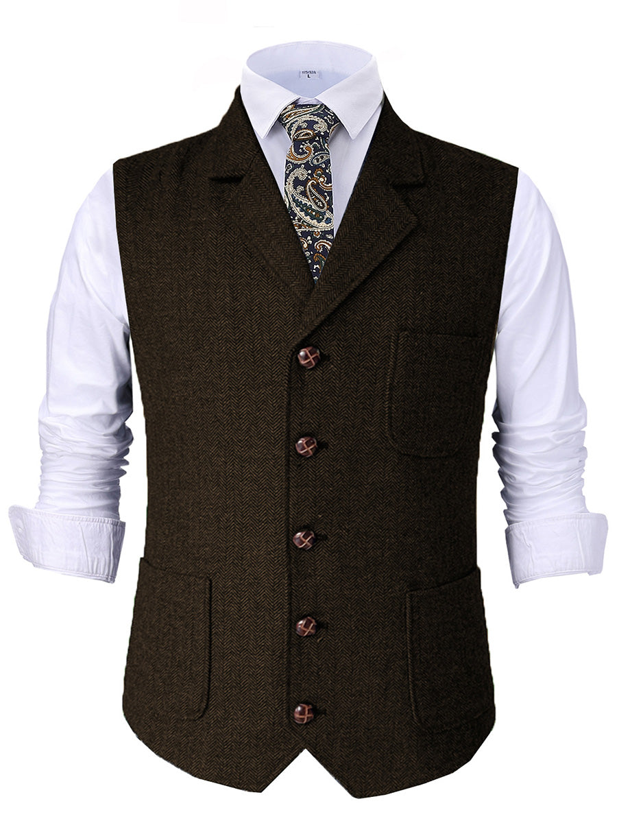 Gilet de Cérémonie Élégant en CAFE à Revers Cranaillé Tenue Raffinée pour le Marié