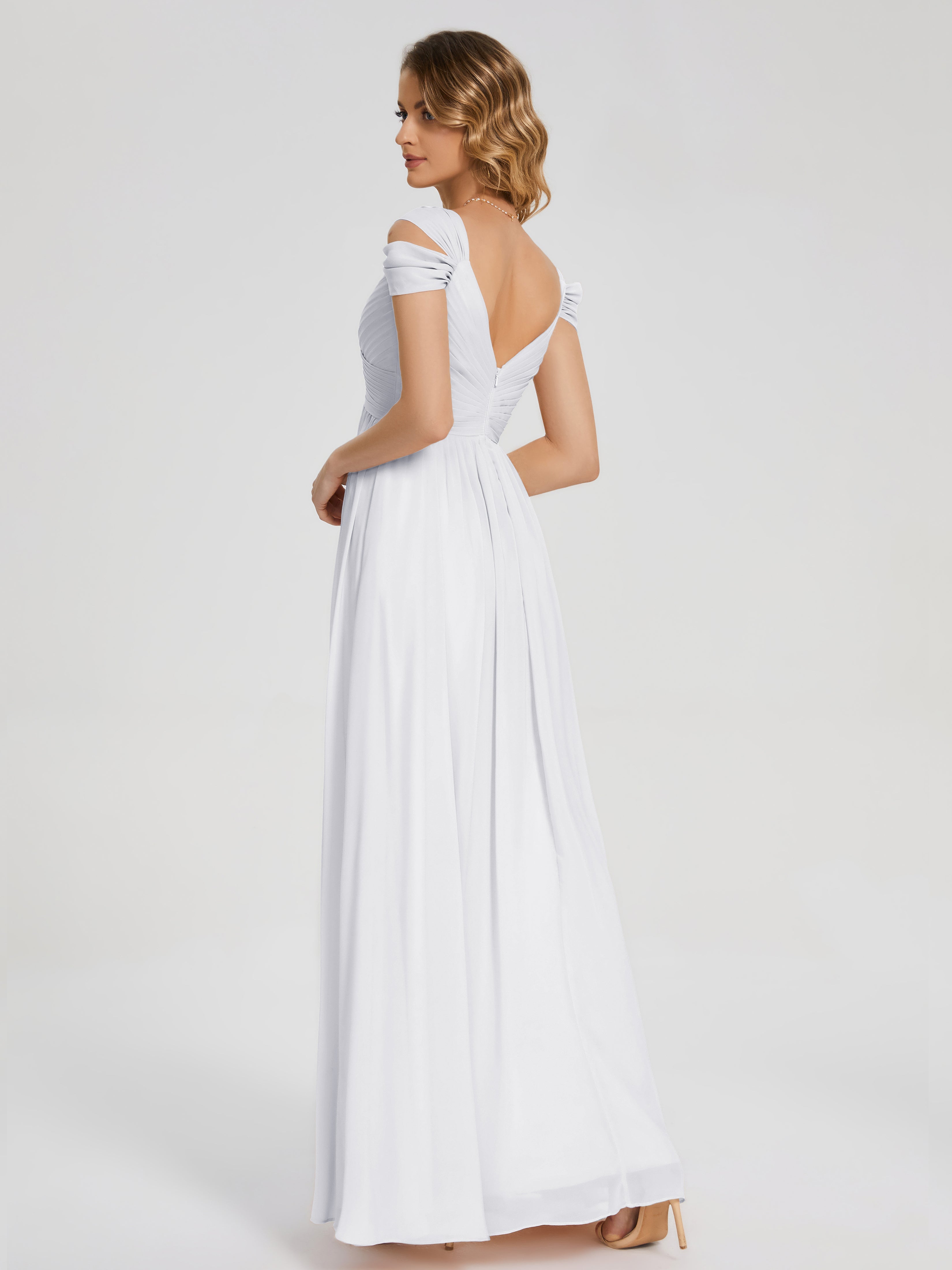 Toutes Les Robes De Demoiselle D'Honneur Blanches Fendue Col V Dos En V Mousseline Robes Demoiselle D'Honneur