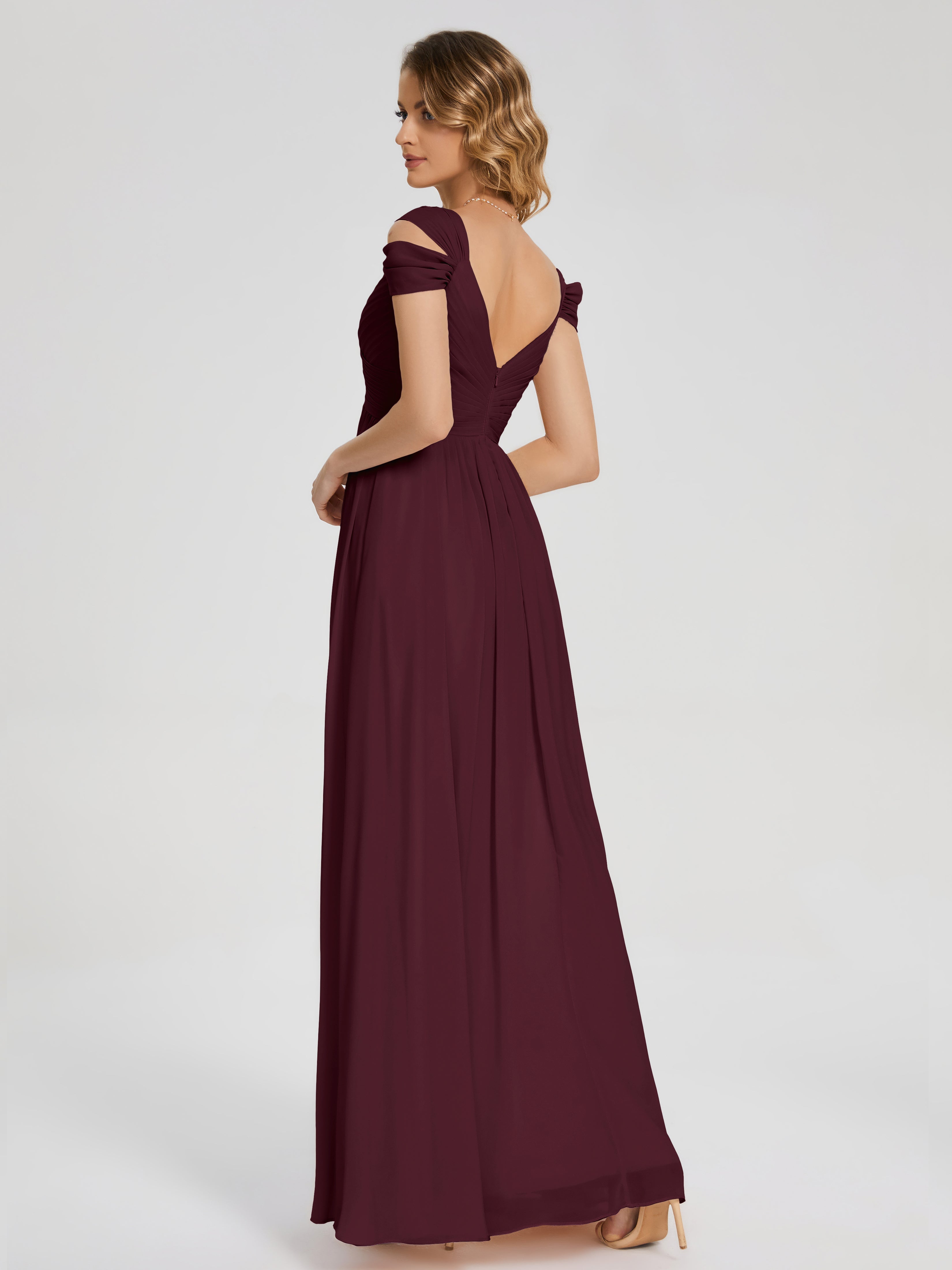 Robes De Demoiselle D'Honneur Cabernet Fendue Col V Dos En V Mousseline Robes Demoiselle D'Honneur