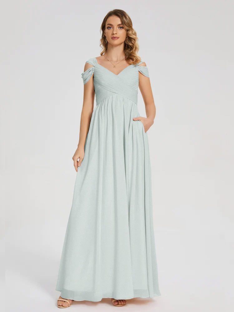 Robe Demoiselle D Honneur Celadon Fendue Col V Dos En V Mousseline Robes Demoiselle D'Honneur