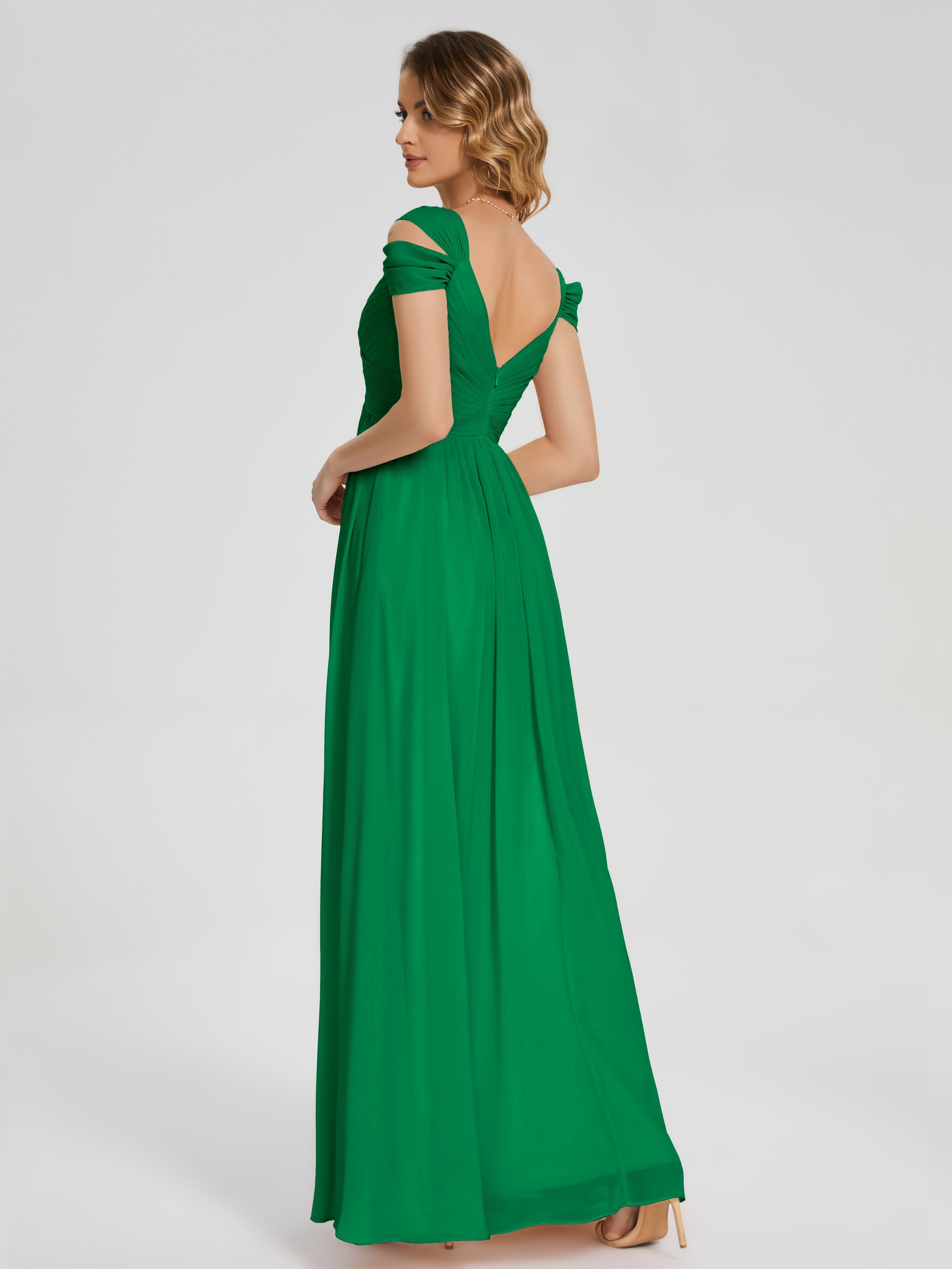Robes De Demoiselle D'Honneur Vert Émeraude Fendue Col V Dos En V Mousseline Robes Demoiselle D'Honneur