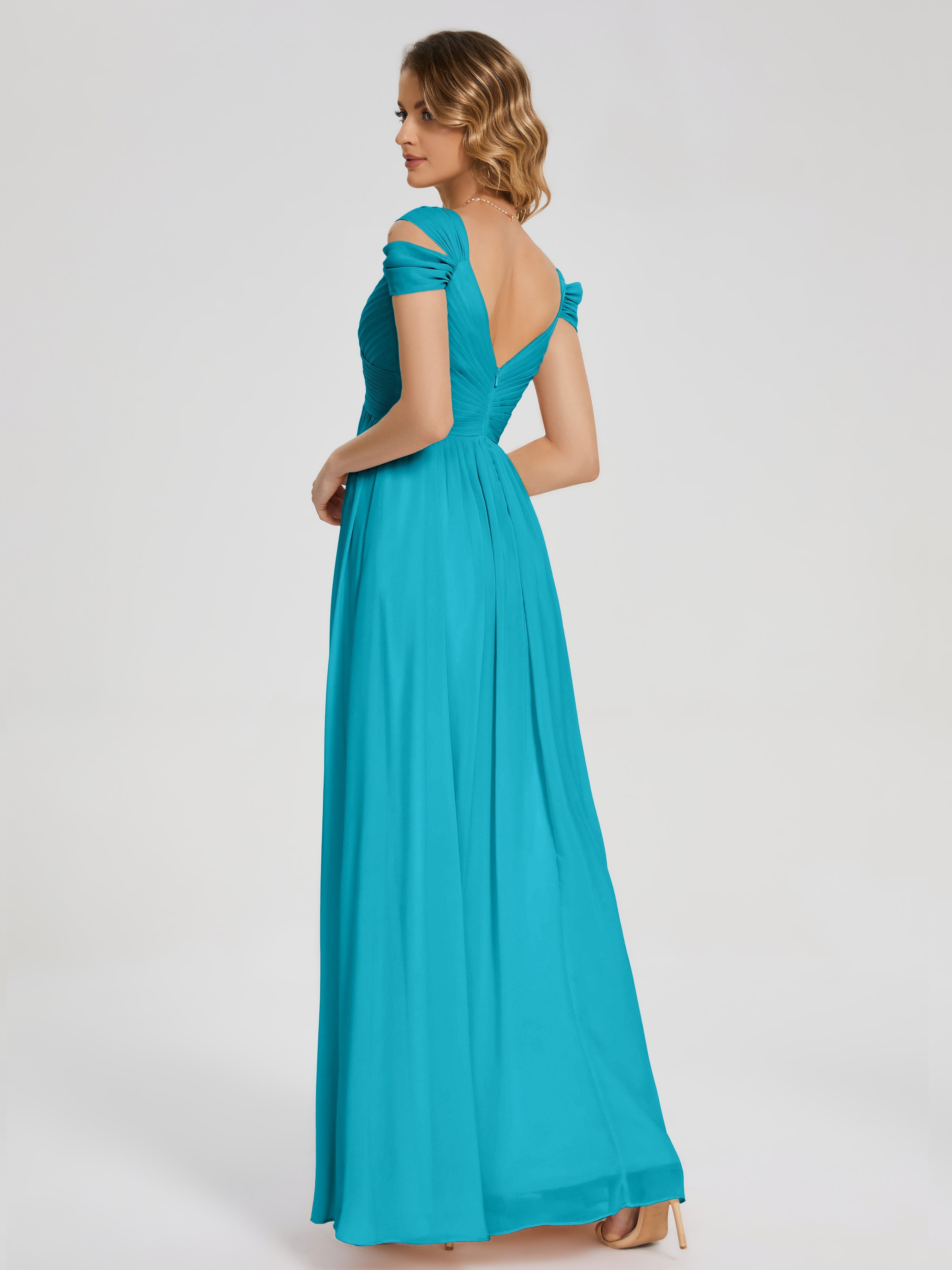 Robes De Demoiselle D'Honneur Vert Jade Fendue Col V Dos En V Mousseline Robes Demoiselle D'Honneur