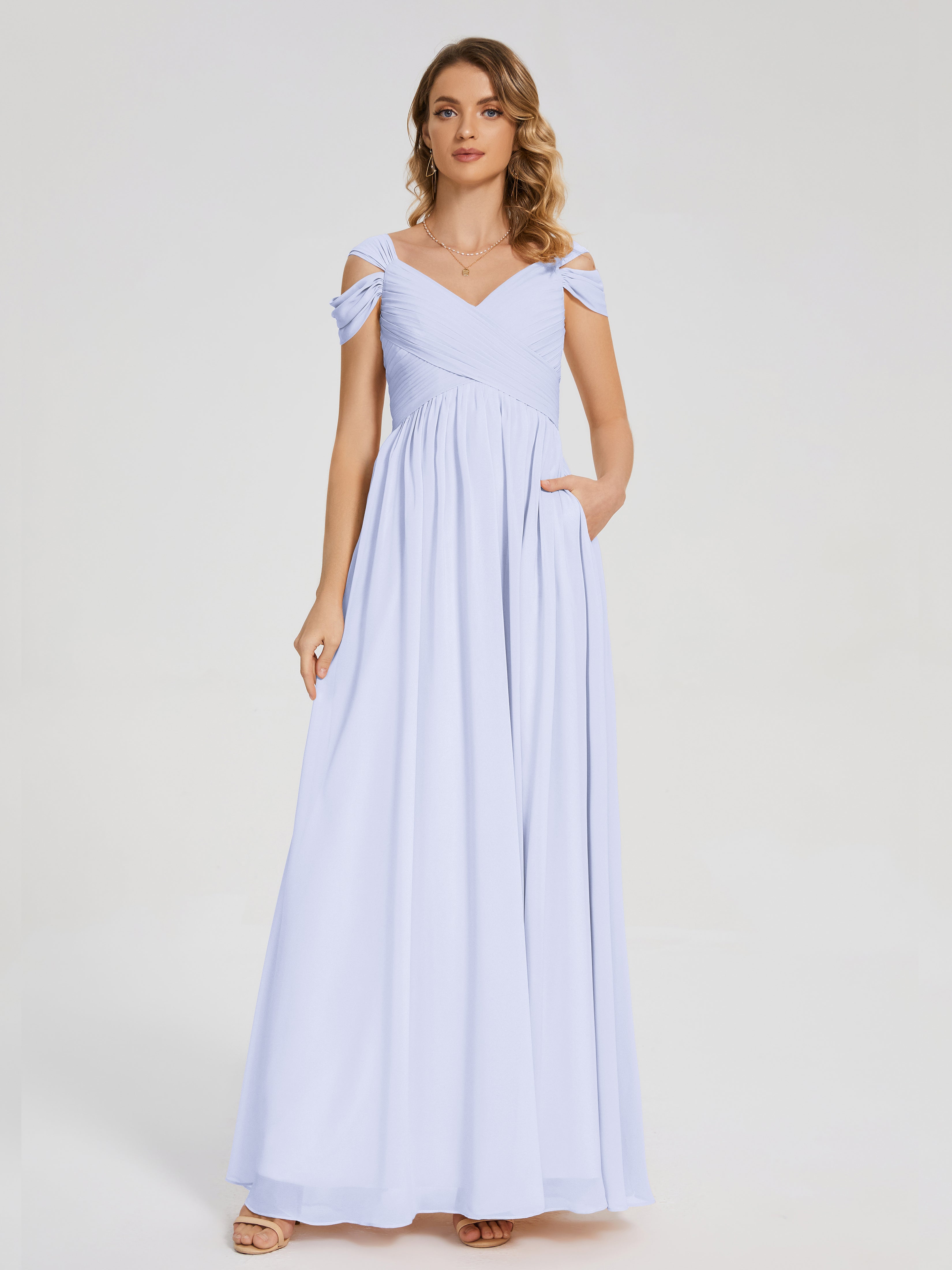 Robe Demoiselle D Honneur Lavande Fendue Col V Dos En V Mousseline Robes Demoiselle D'Honneur