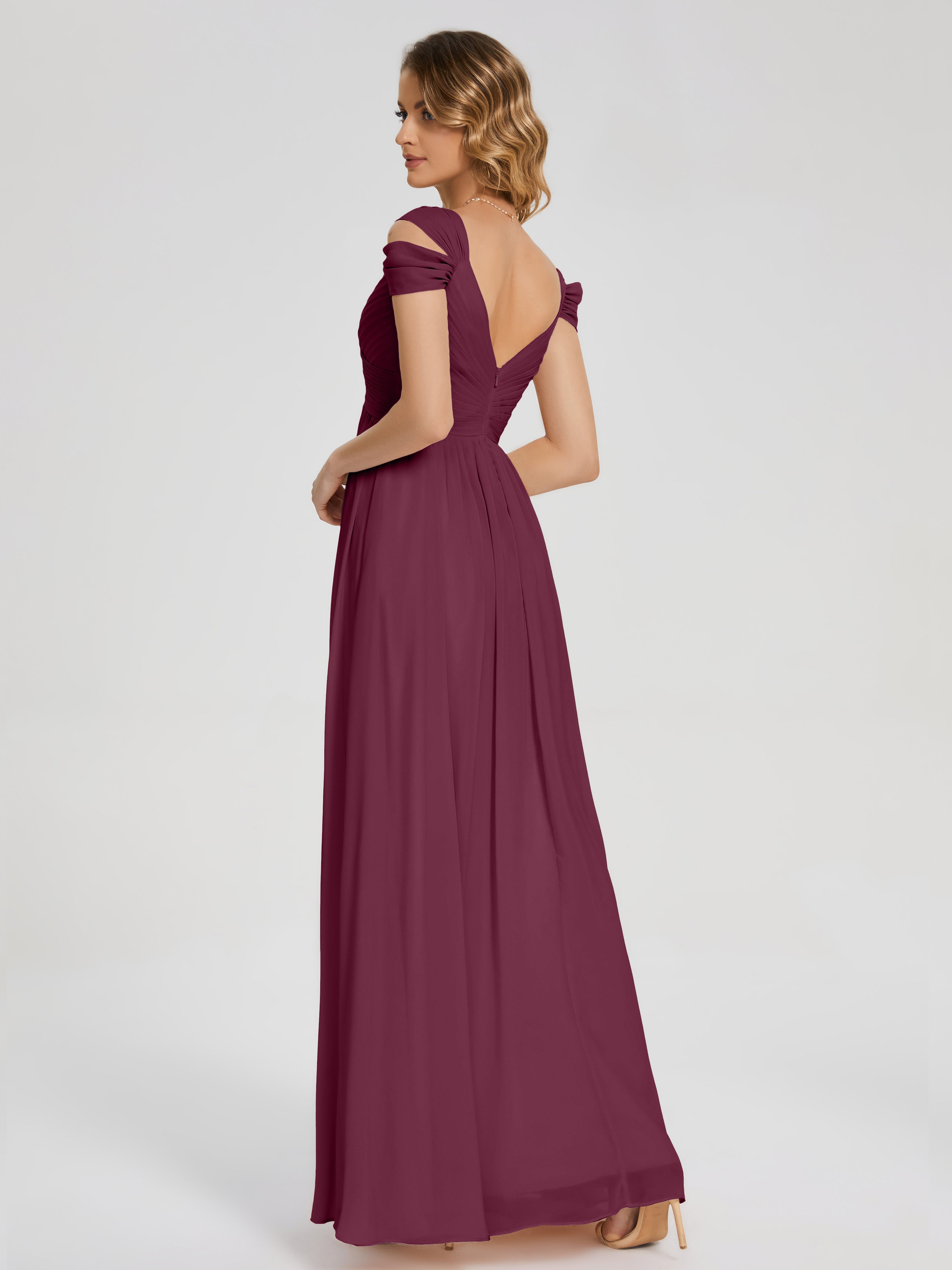 Robes De Demoiselle D'Honneur Mure Fendue Col V Dos En V Mousseline Robes Demoiselle D'Honneur