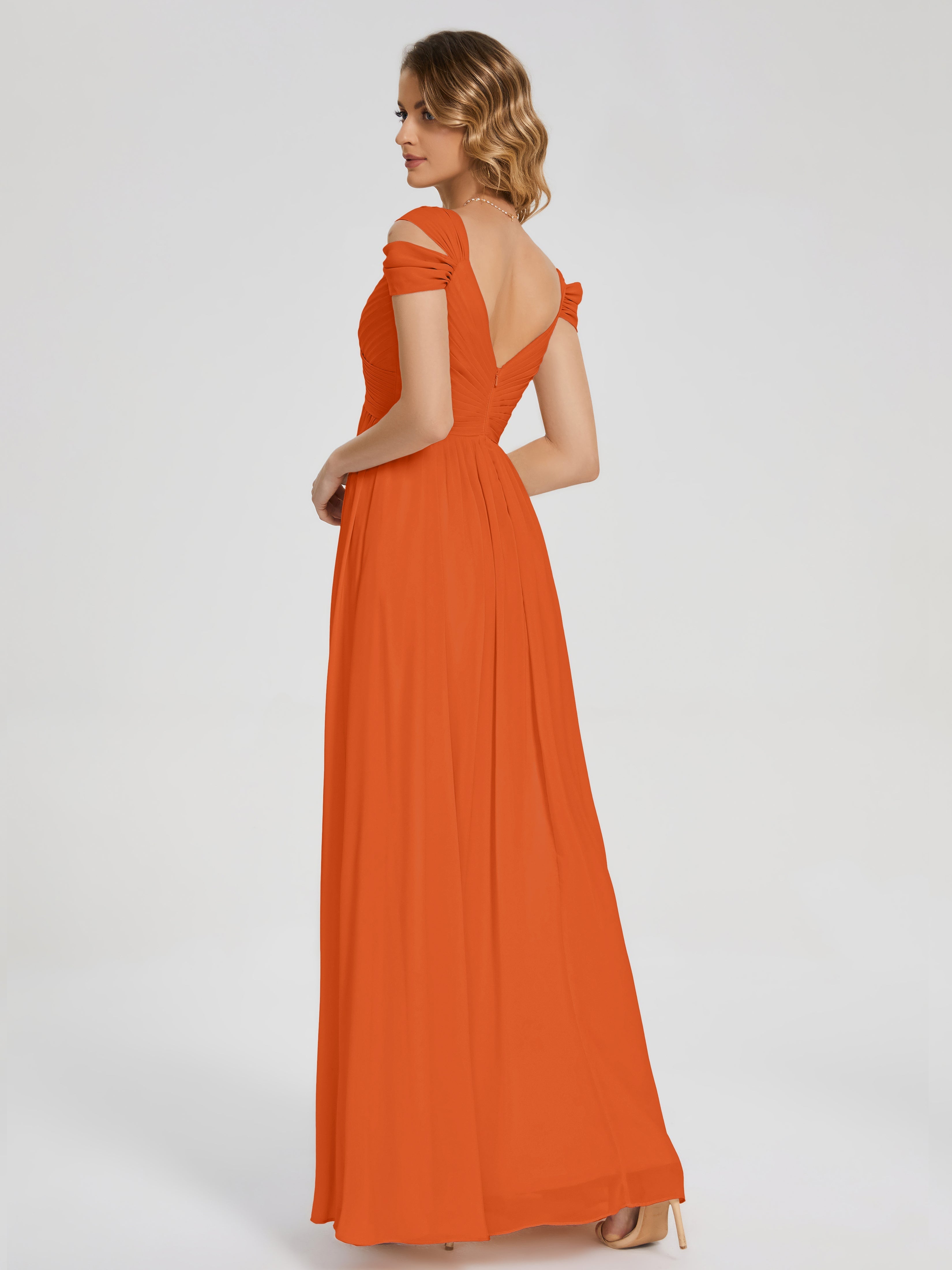 Robe Demoiselle D Honneur Orange Brulé Fendue Col V Dos En V Mousseline Robes Demoiselle D'Honneur