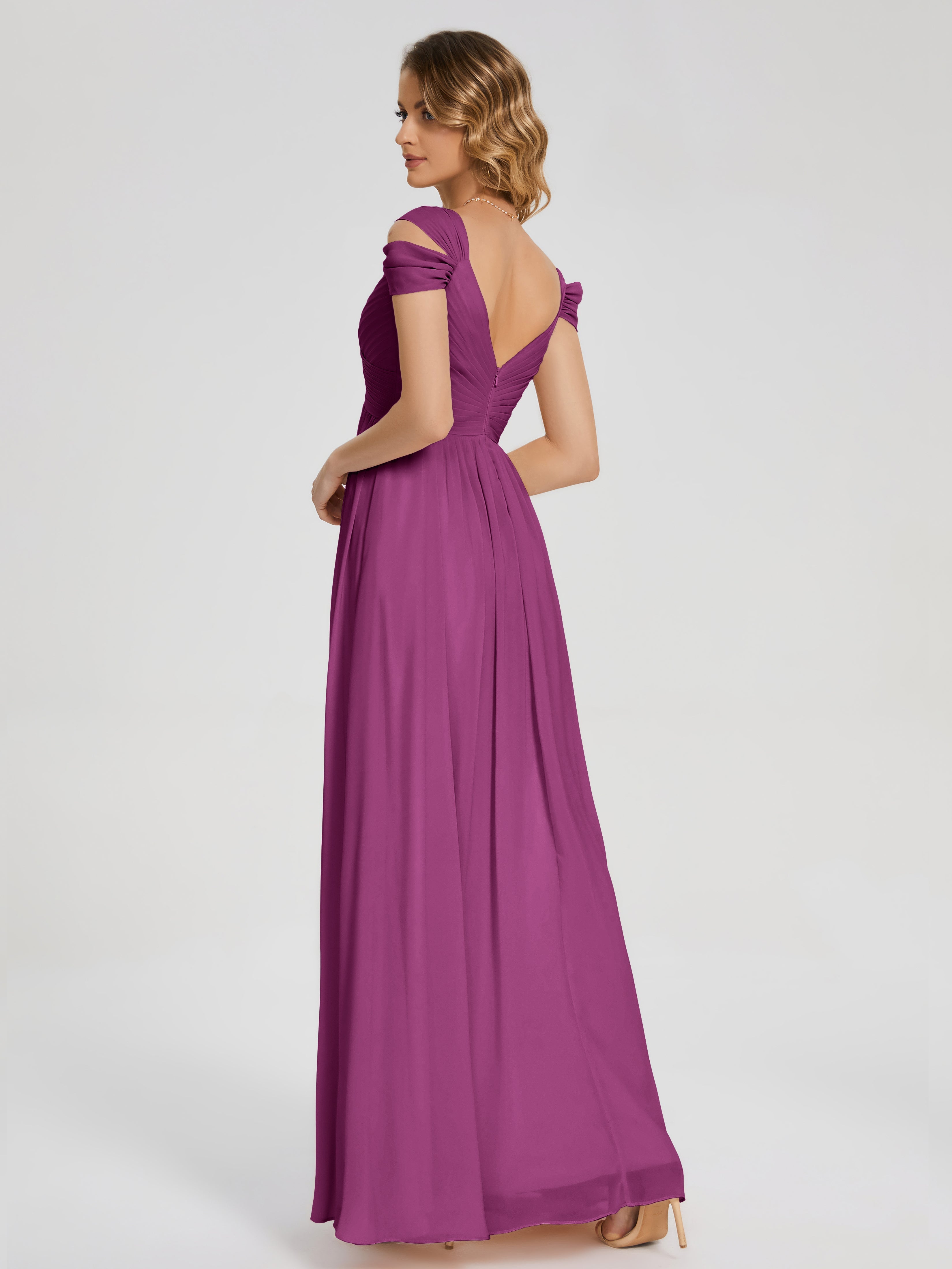Robes De Demoiselle D'Honneur Orchidée Fendue Col V Dos En V Mousseline Robes Demoiselle D'Honneur