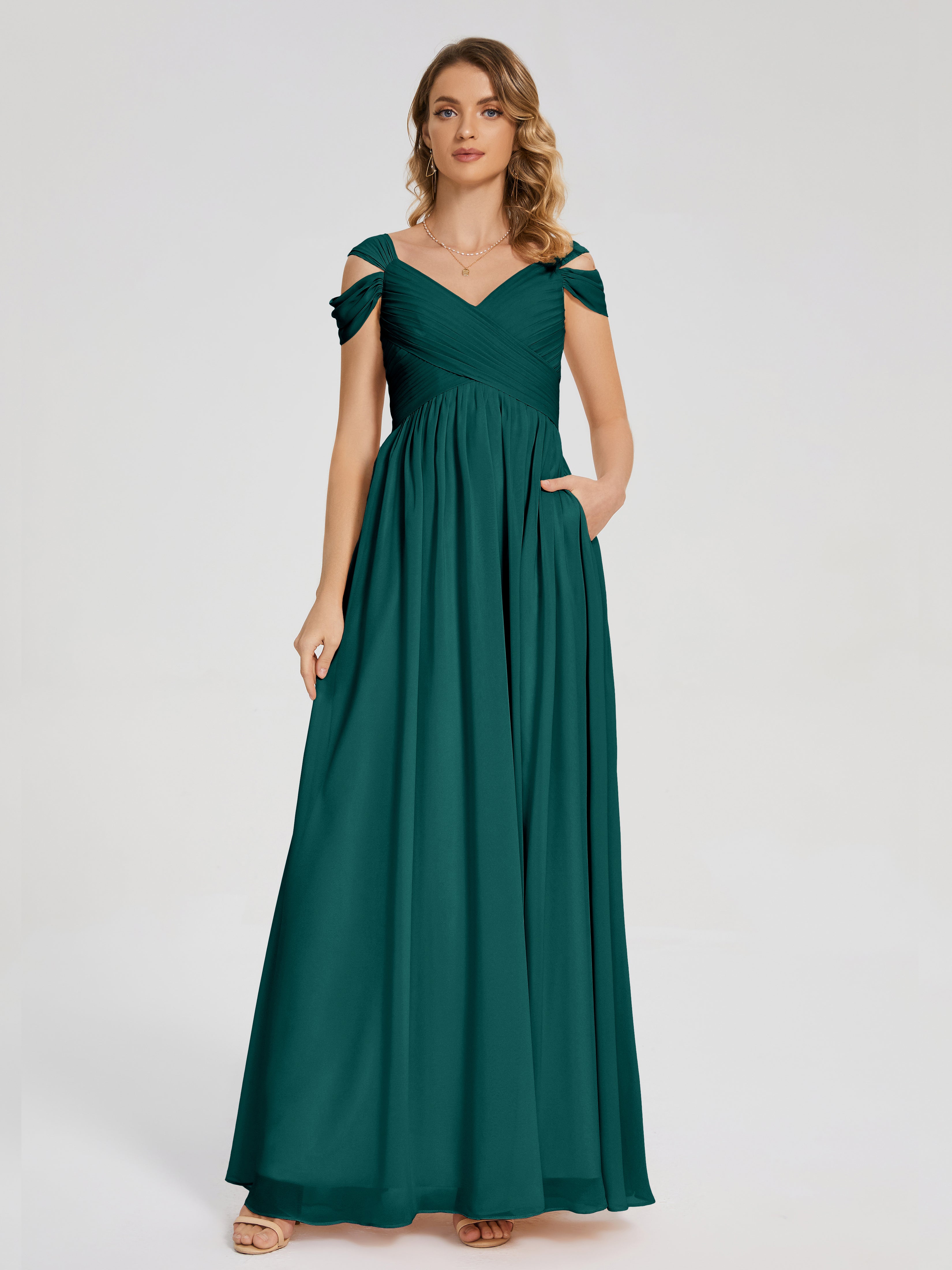 Robes De Demoiselle D'Honneur Paon Fendue Col V Dos En V Mousseline Robes Demoiselle D'Honneur