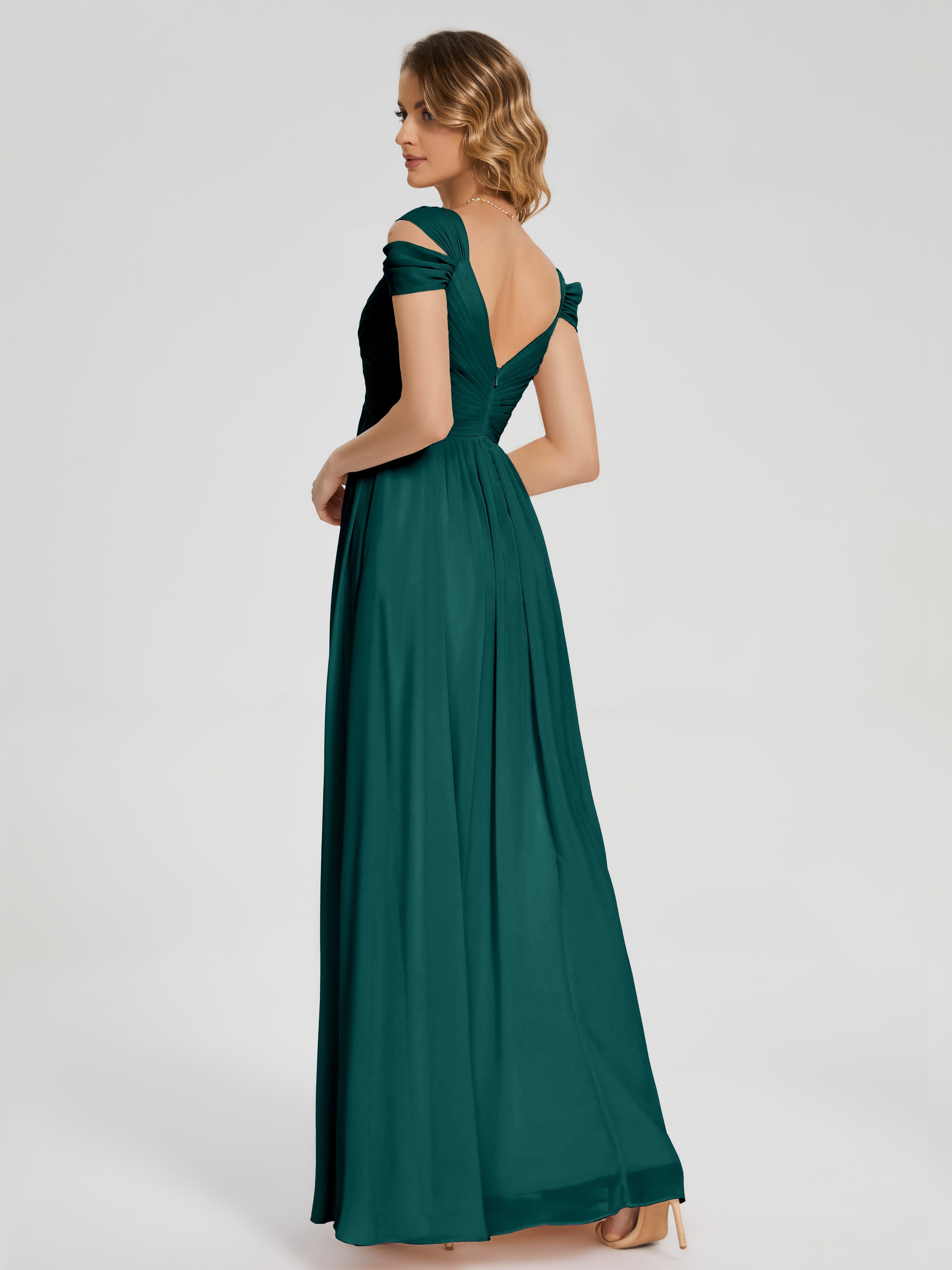Robes De Demoiselle D'Honneur Paon Fendue Col V Dos En V Mousseline Robes Demoiselle D'Honneur