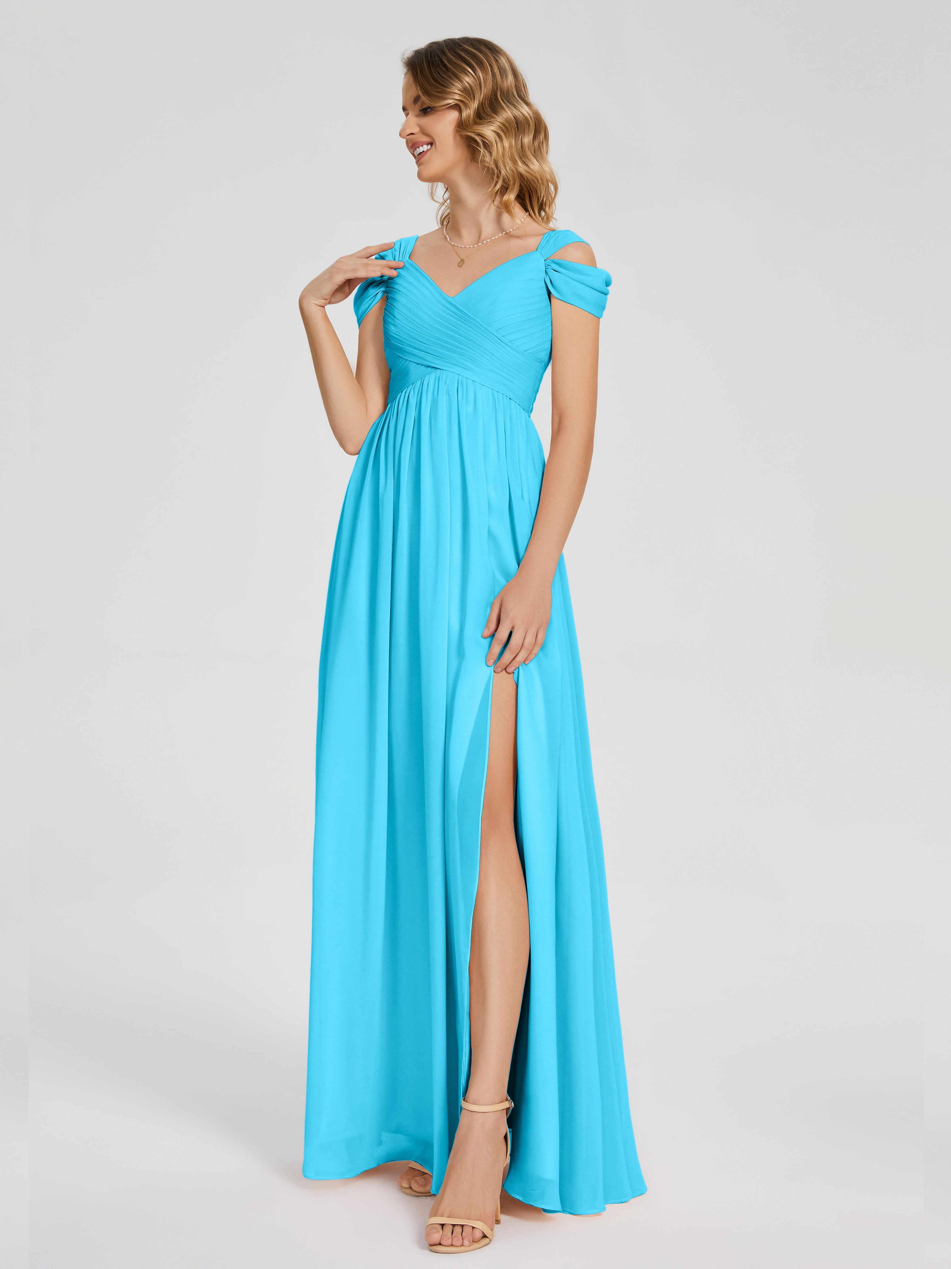 Robe De Demoiselle D'Honneur En Piscine Fendue Col V Dos En V Mousseline Robes Demoiselle D'Honneur