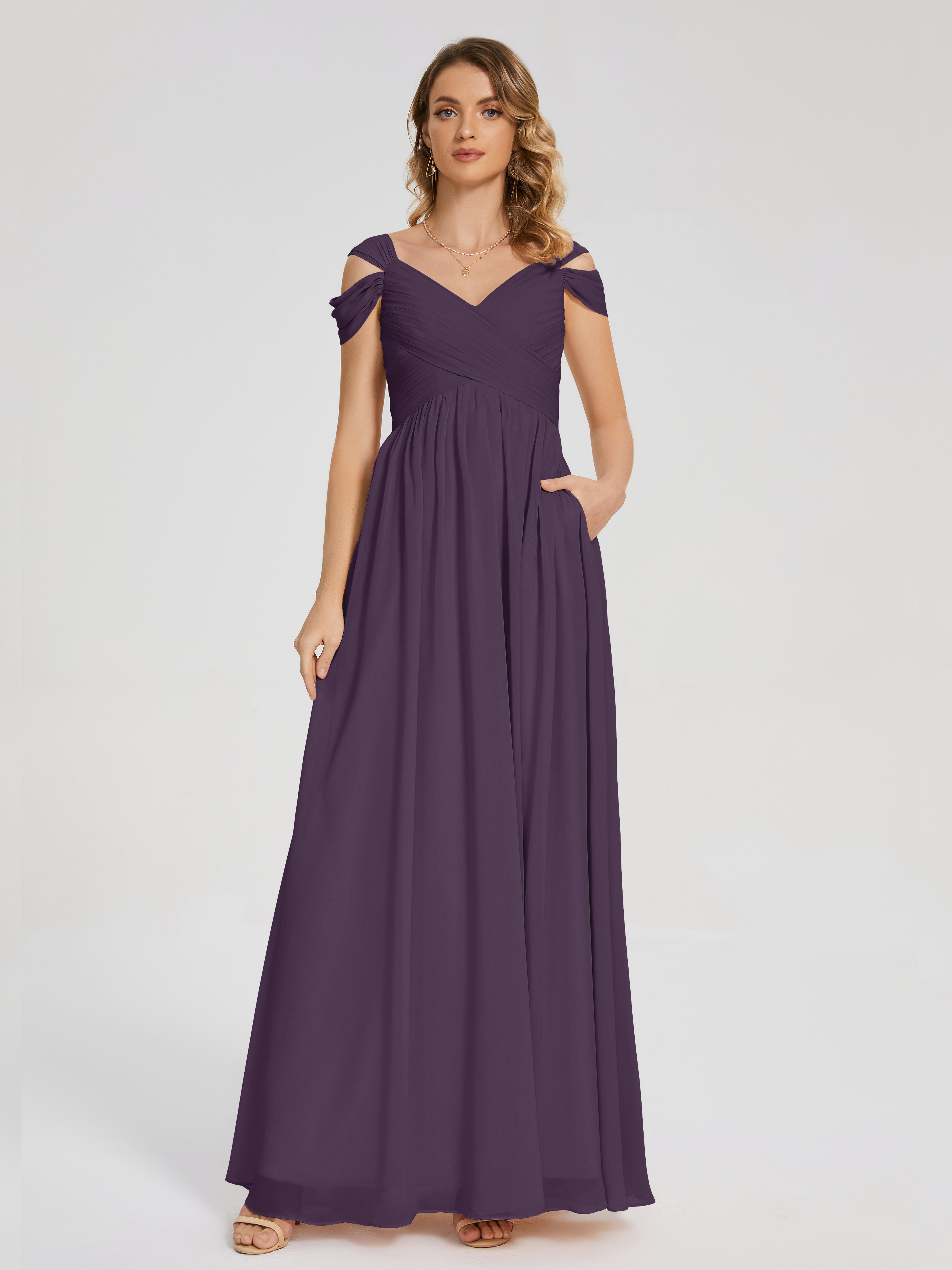 Robe De Demoiselle D'Honneur En Plum Fendue Col V Dos En V Mousseline Robes Demoiselle D'Honneur