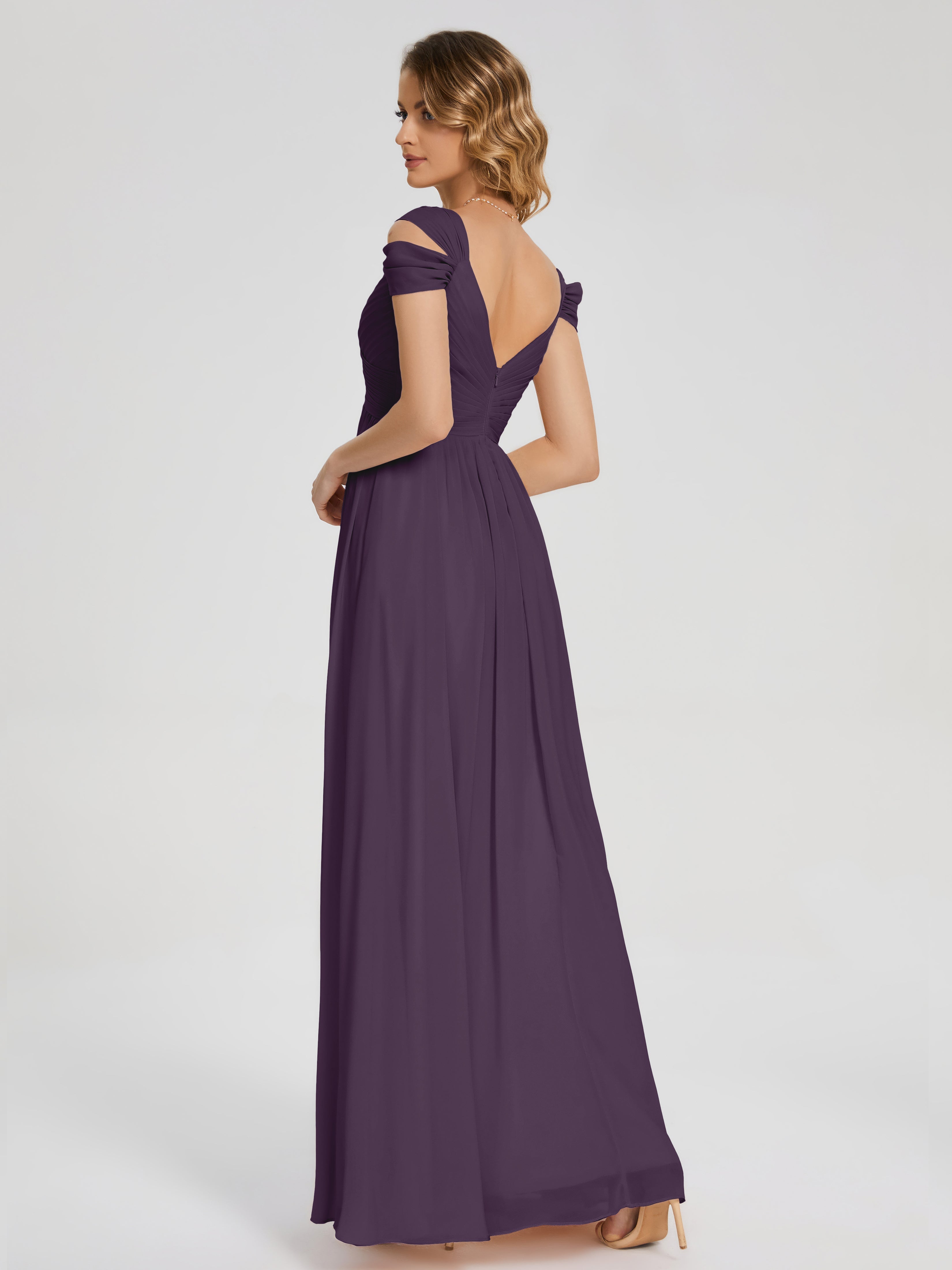 Robe De Demoiselle D'Honneur En Plum Fendue Col V Dos En V Mousseline Robes Demoiselle D'Honneur
