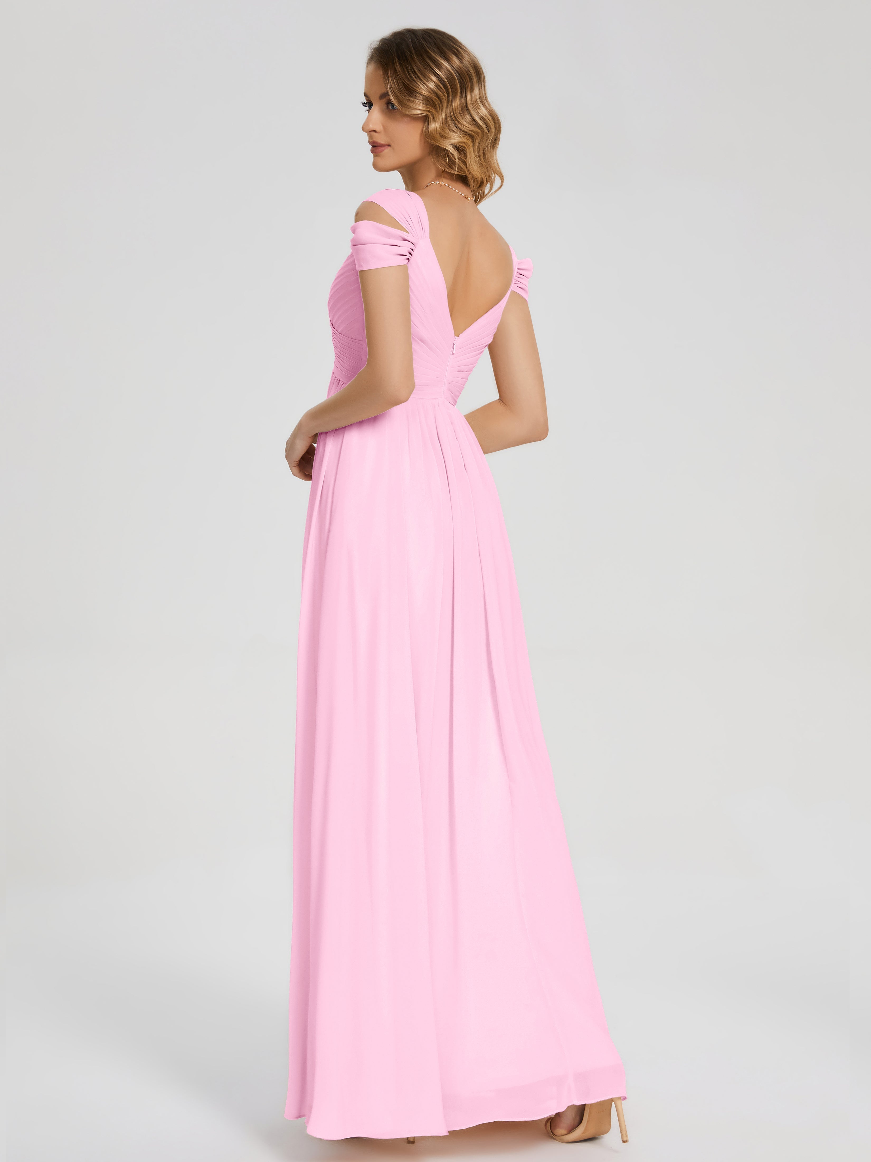 Robes De Demoiselle D'Honneur Rose Bonbon Fendue Col V Dos En V Mousseline Robes Demoiselle D'Honneur