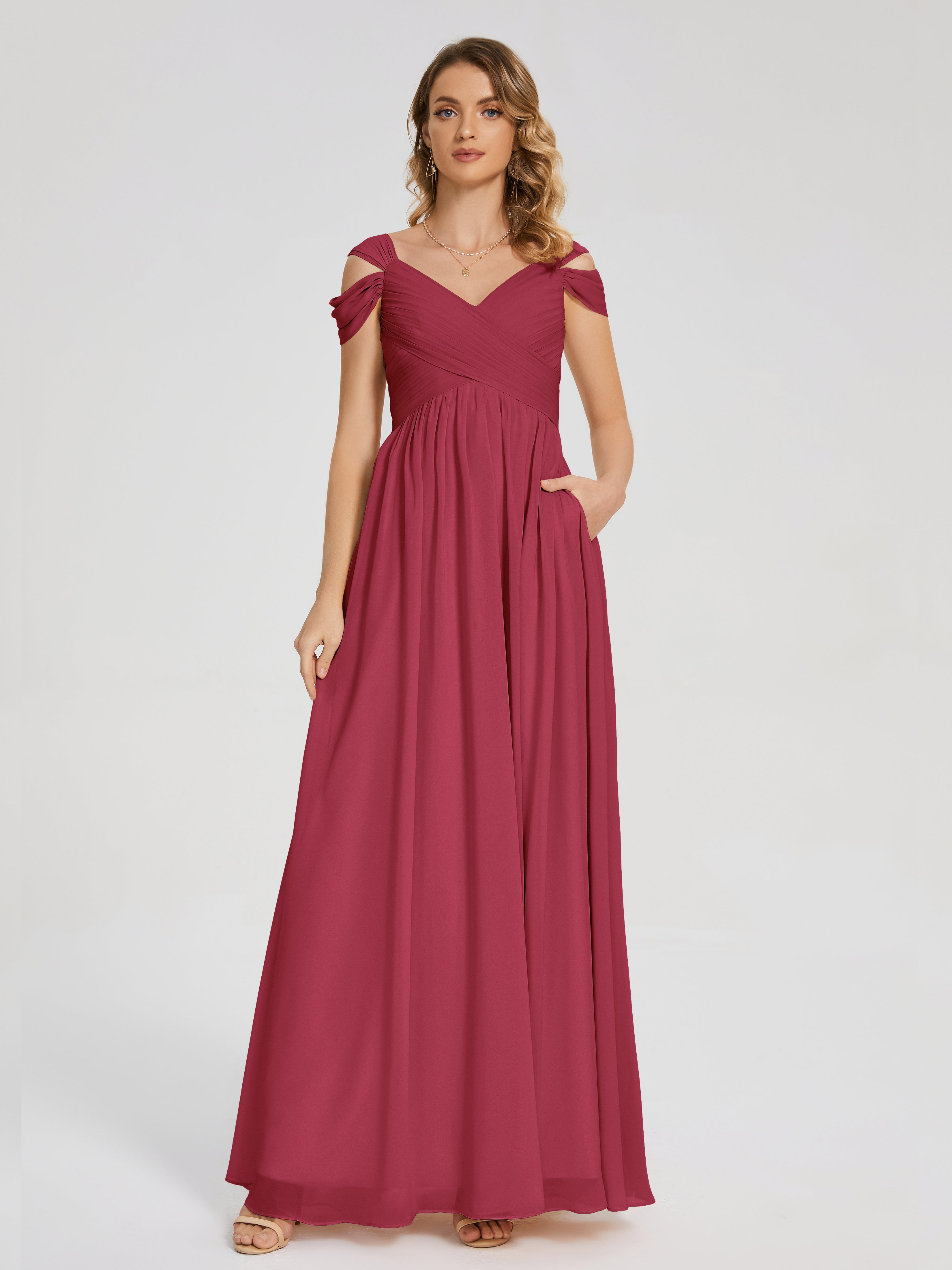 Robe Demoiselle D Honneur Rose Cannelle Fendue Col V Dos En V Mousseline Robes Demoiselle D'Honneur