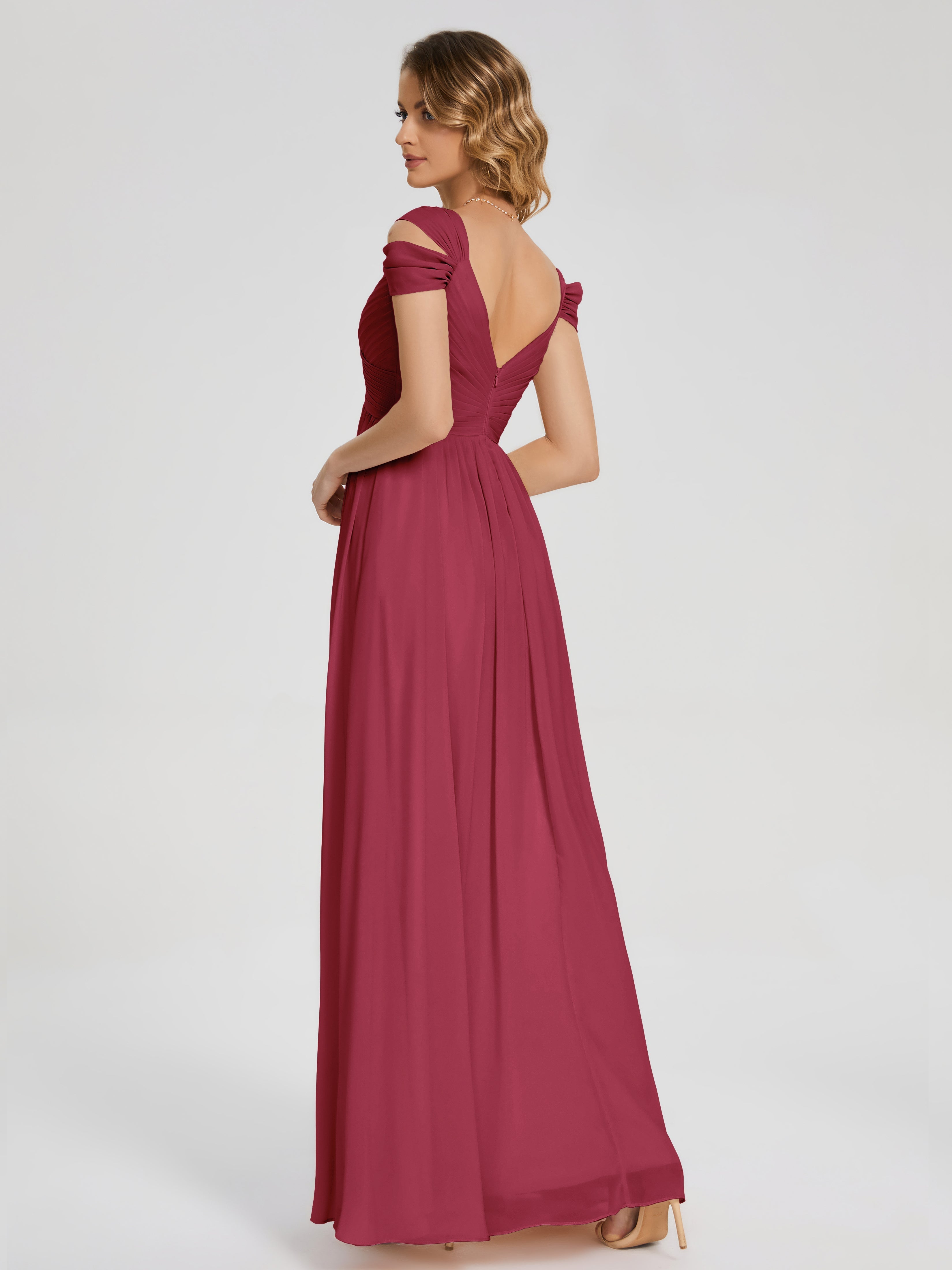 Robe Demoiselle D Honneur Rose Cannelle Fendue Col V Dos En V Mousseline Robes Demoiselle D'Honneur