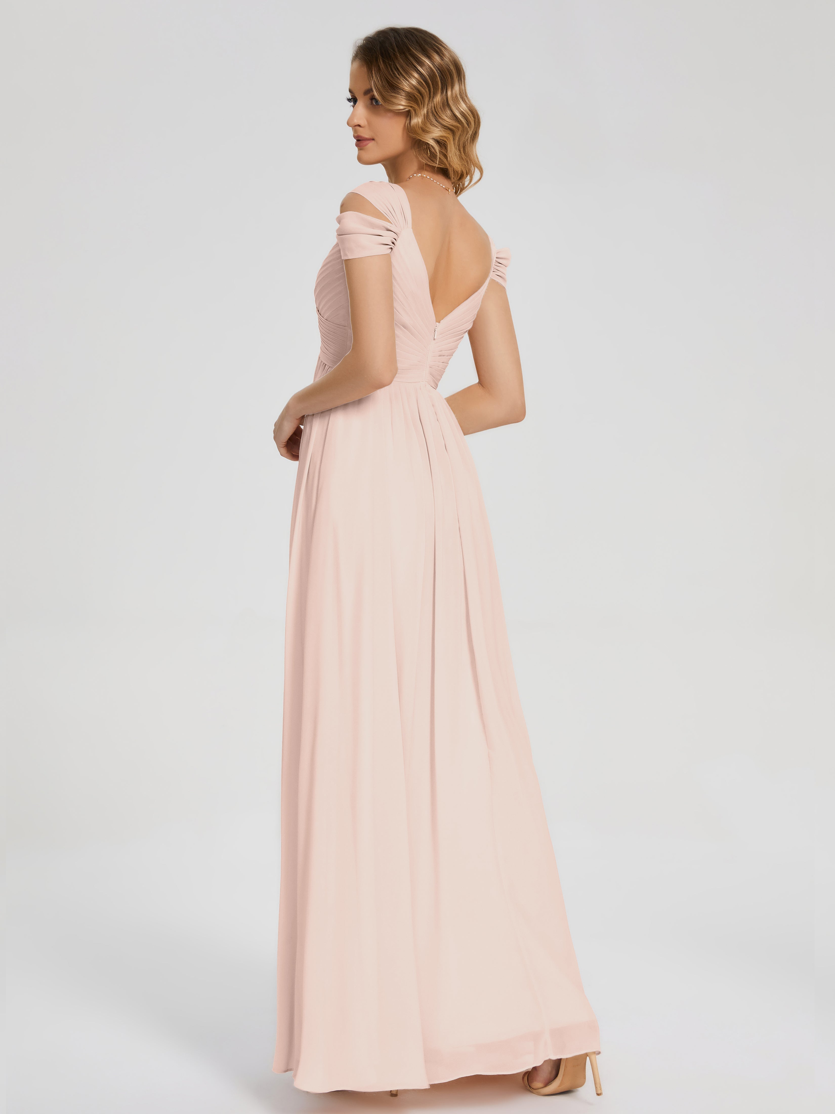 Robe De Demoiselle D'Honneur En Perles Fendue Col V Dos En V Mousseline Robes Demoiselle D'Honneur
