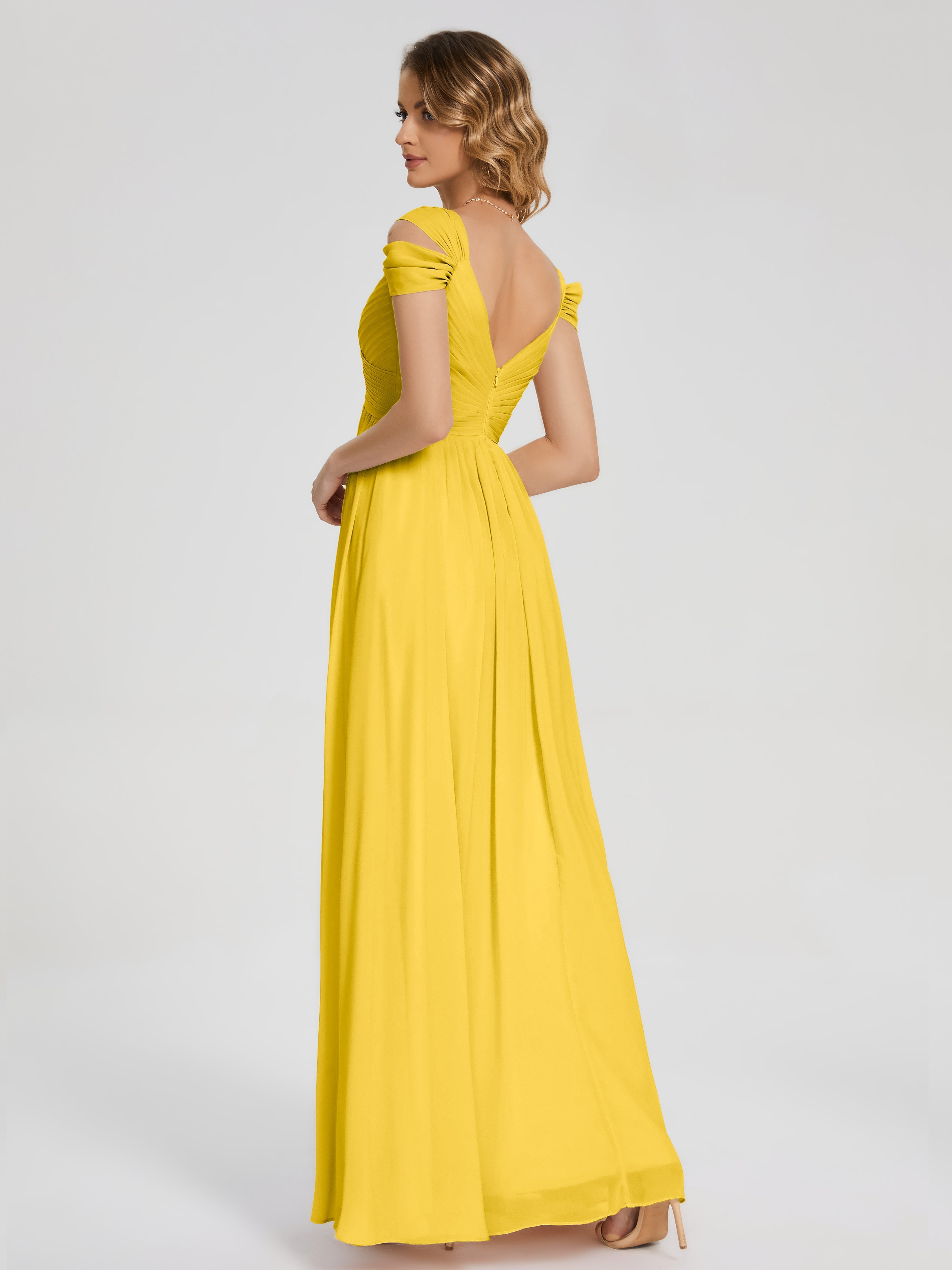Robe De Demoiselle D'Honneur Souci Fendue Col V Dos En V Mousseline Robes Demoiselle D'Honneur