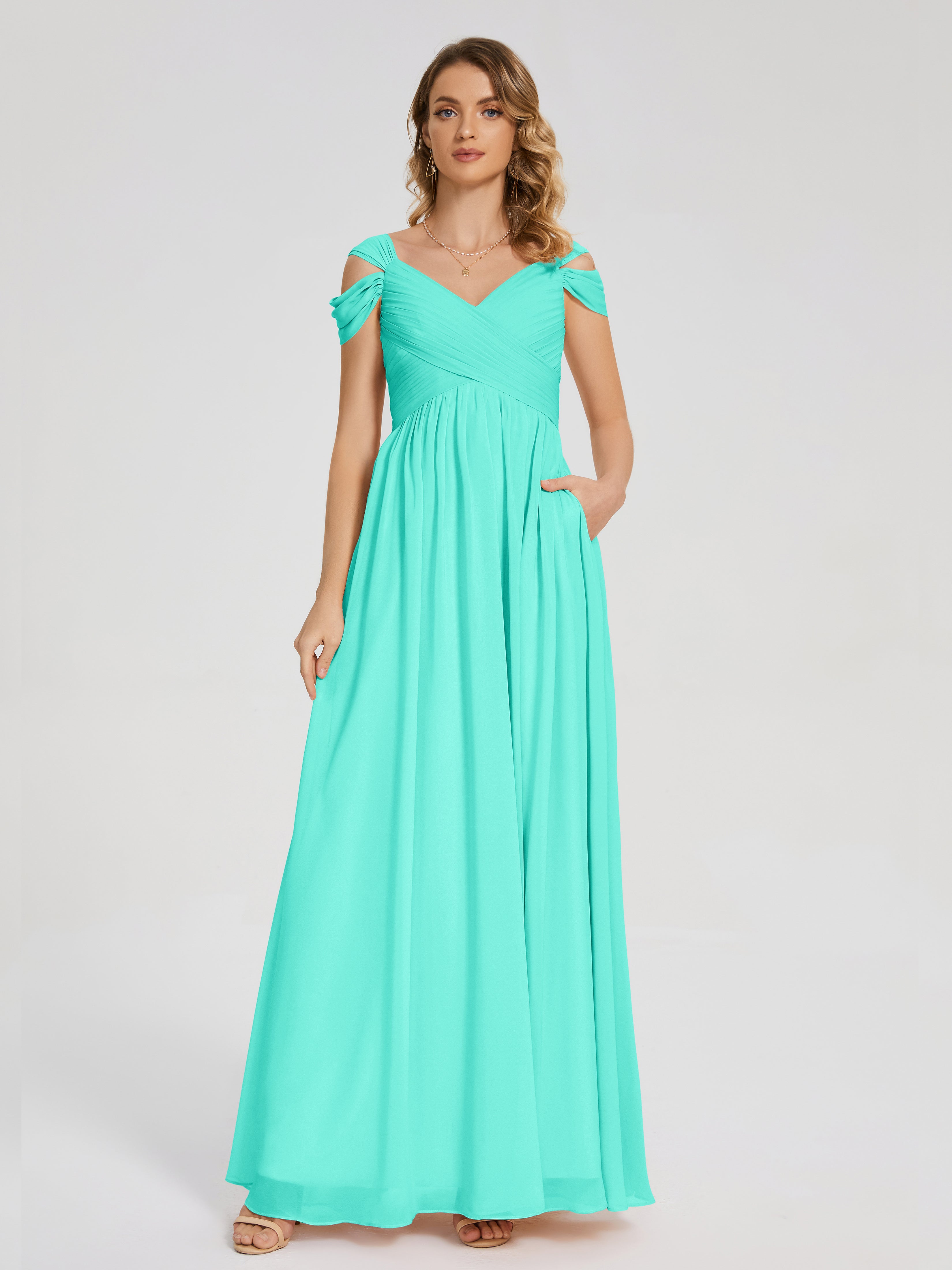 Robes De Demoiselle D'Honneur Spa Fendue Col V Dos En V Mousseline Robes Demoiselle D'Honneur