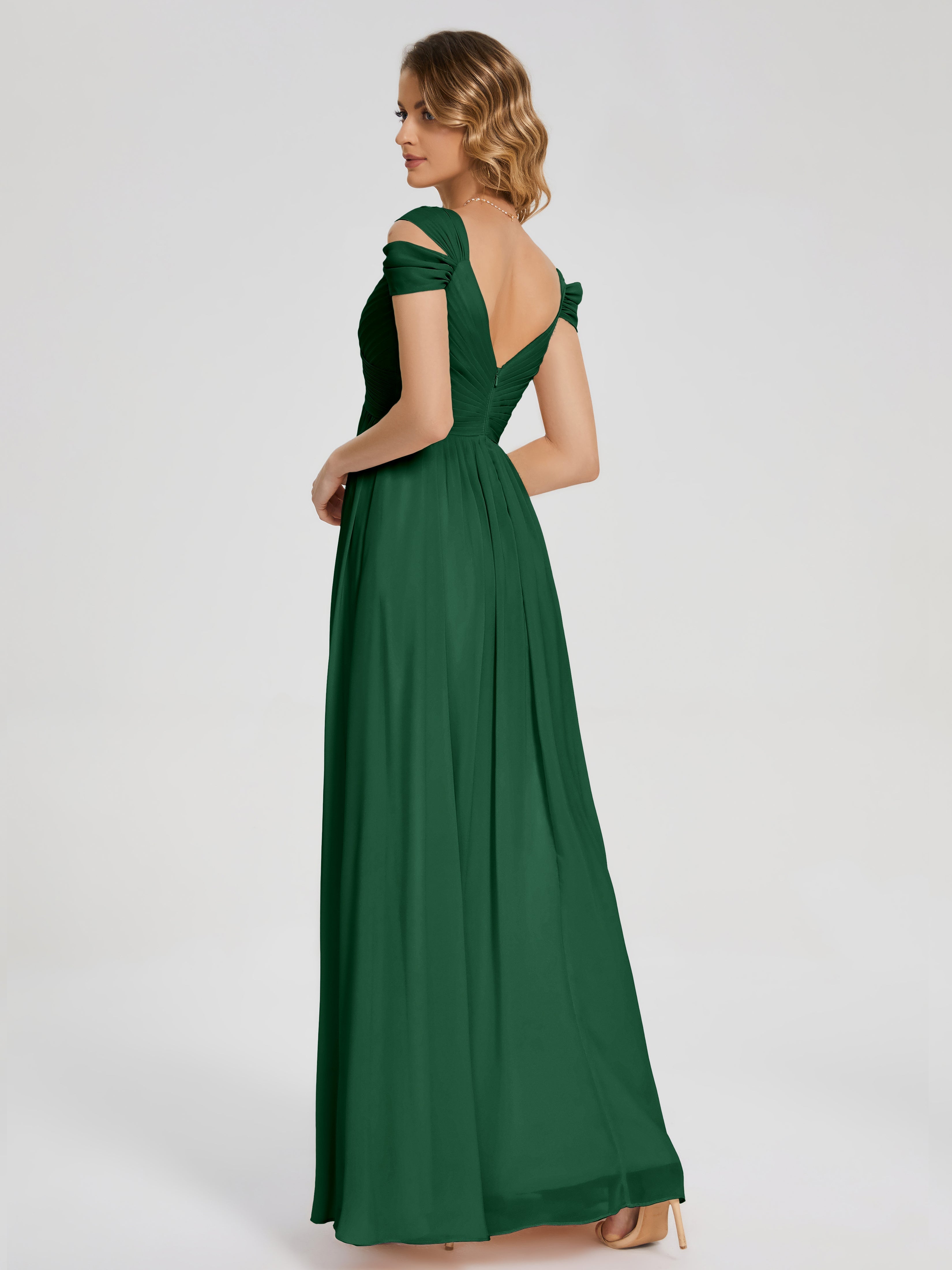 Demoiselle D'Honneur Vert Foncé Fendue Col V Dos En V Mousseline Robes Demoiselle D'Honneur