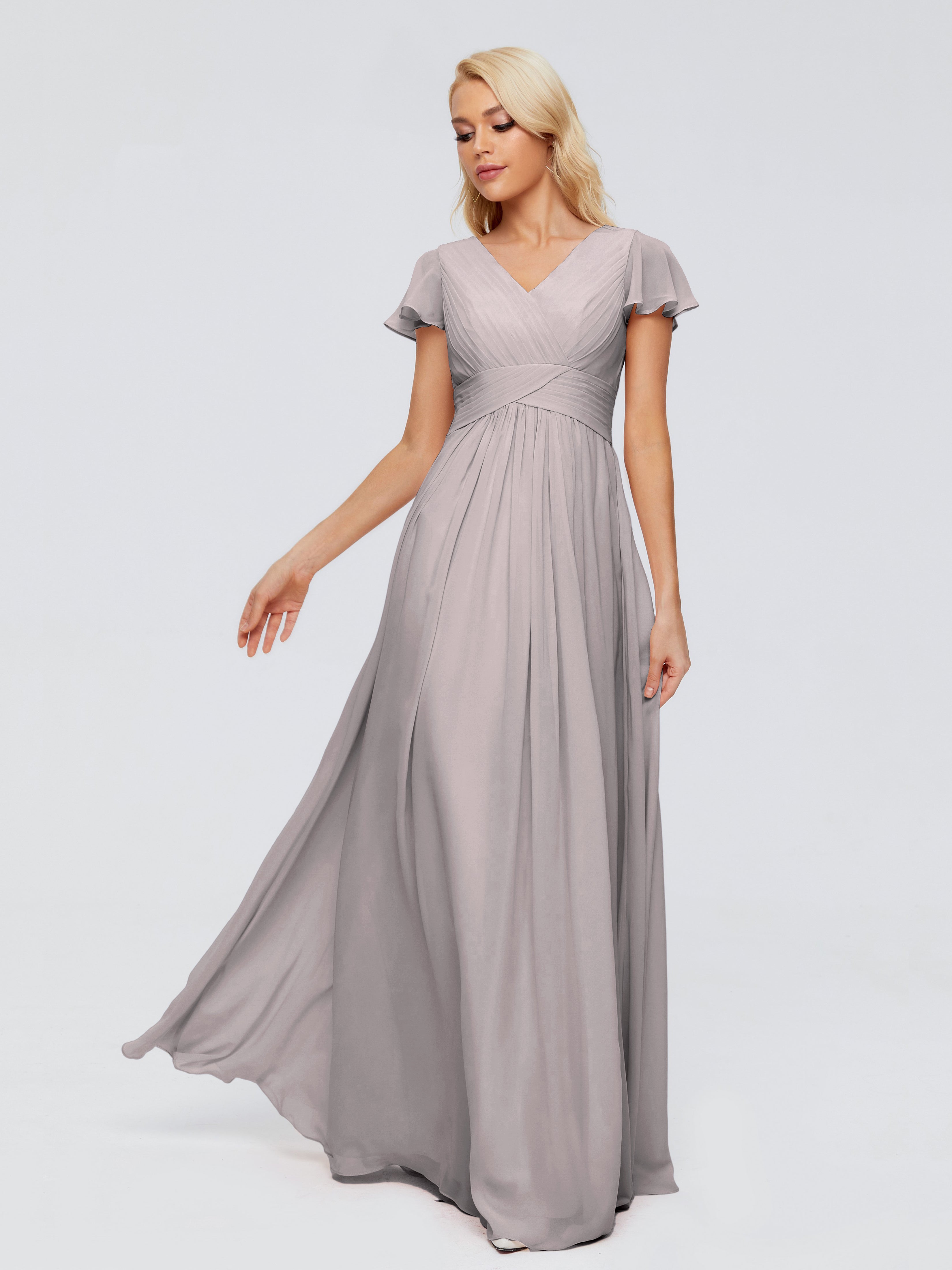Robe Argentée Demoiselle D Honneur Trapèze Col V Mousseline Robes Demoiselle D'Honneur