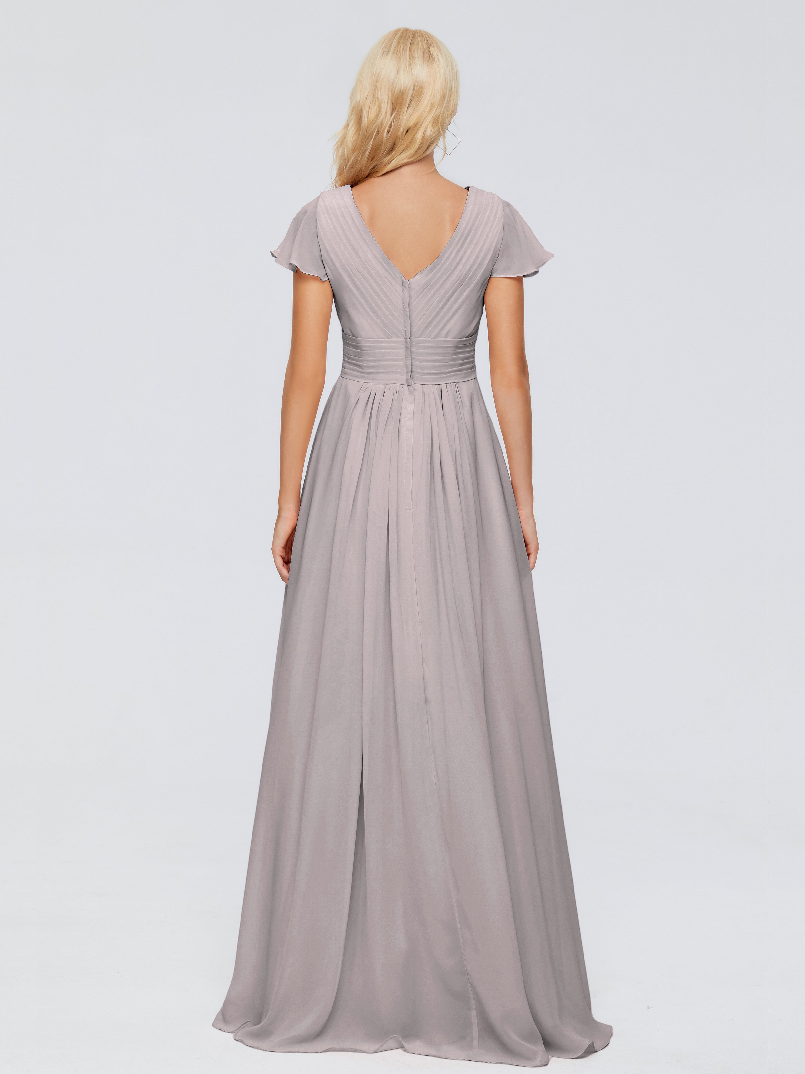 Robe Argentée Demoiselle D Honneur Trapèze Col V Mousseline Robes Demoiselle D'Honneur
