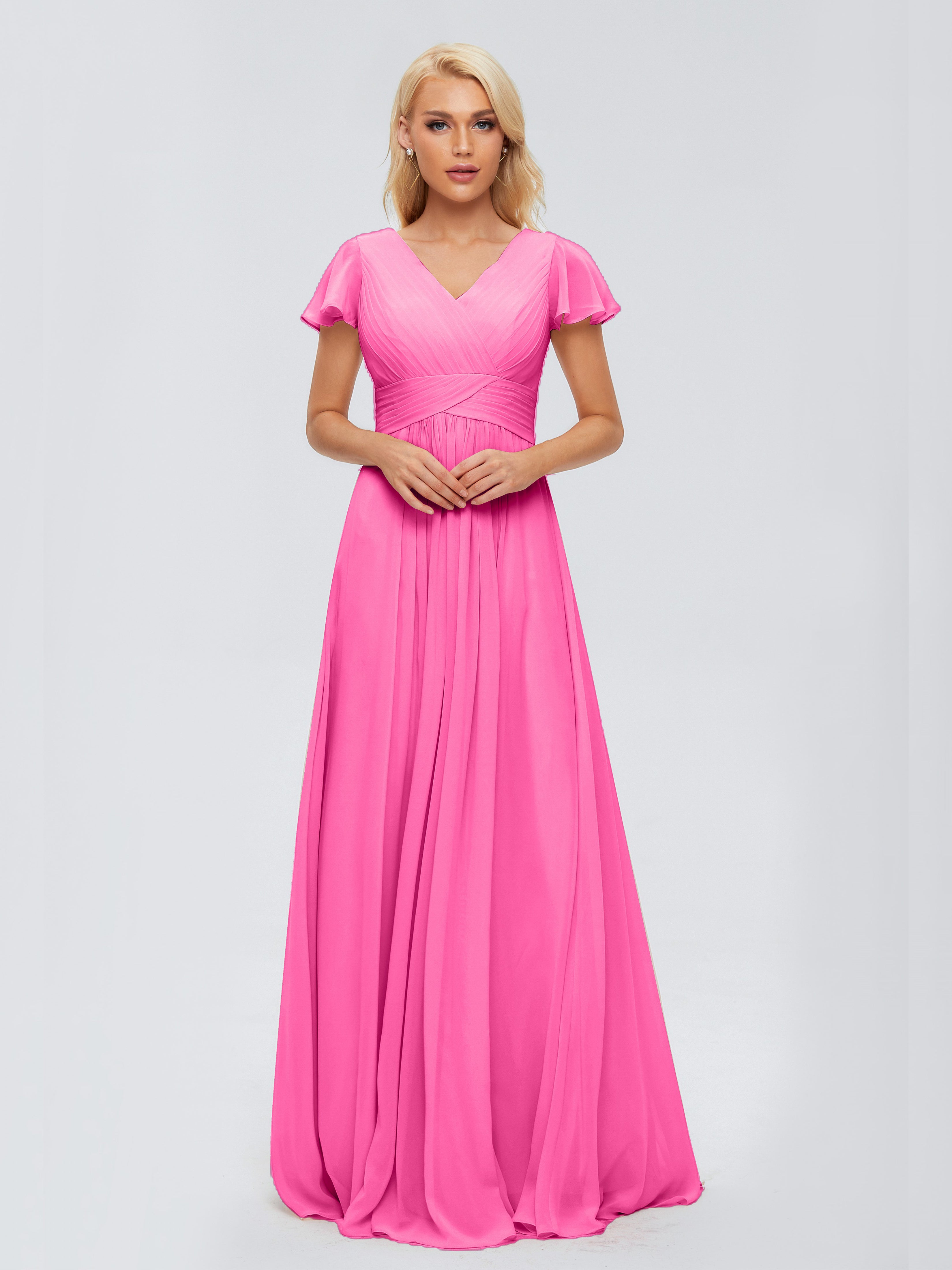 Robe Demoiselle D Honneur Azalée Trapèze Col V Mousseline Robes Demoiselle D'Honneur