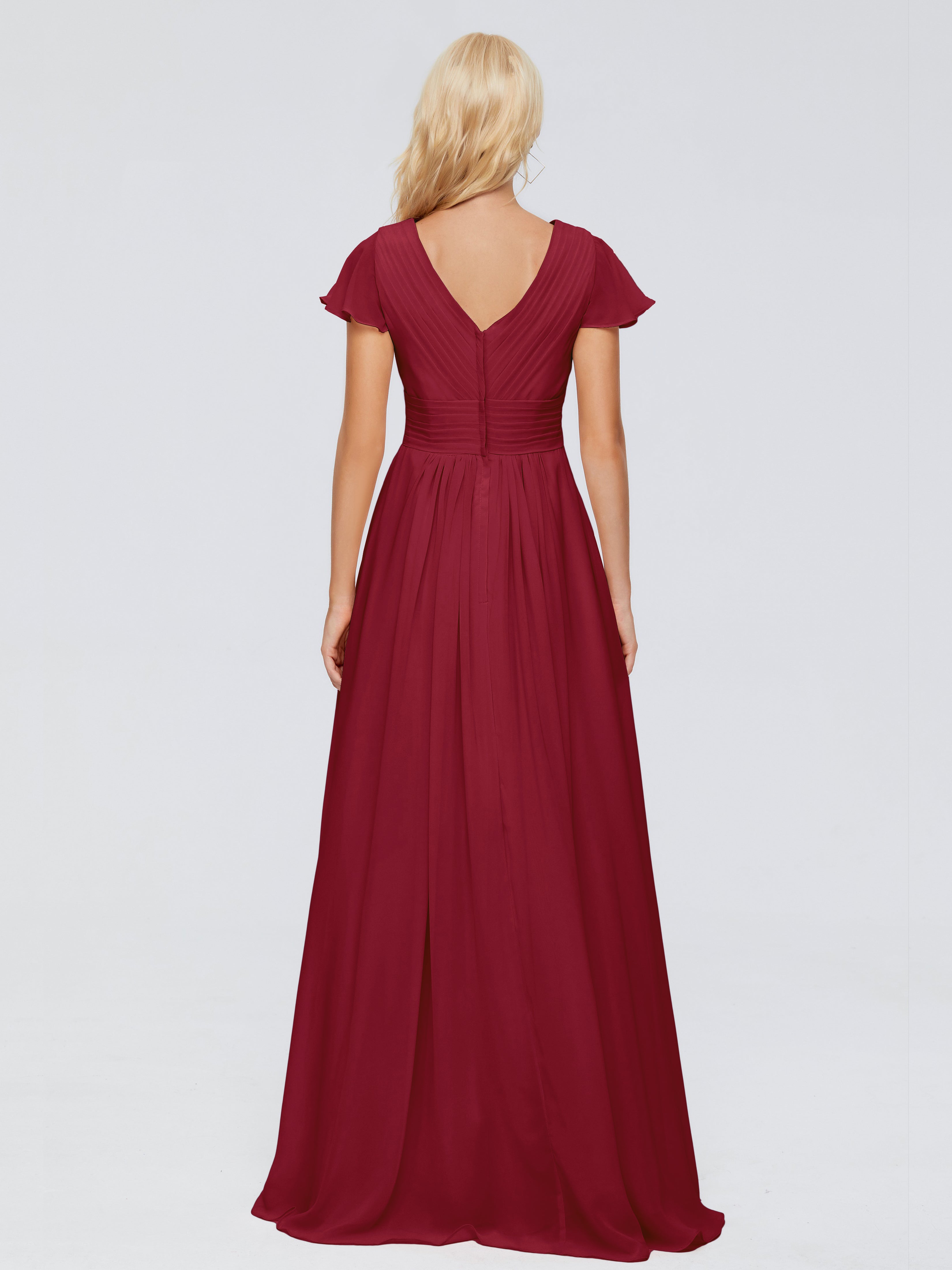 Robe Bordeaux Mariage Demoiselle D Honneur Trapèze Col V Mousseline Robes Demoiselle D'Honneur