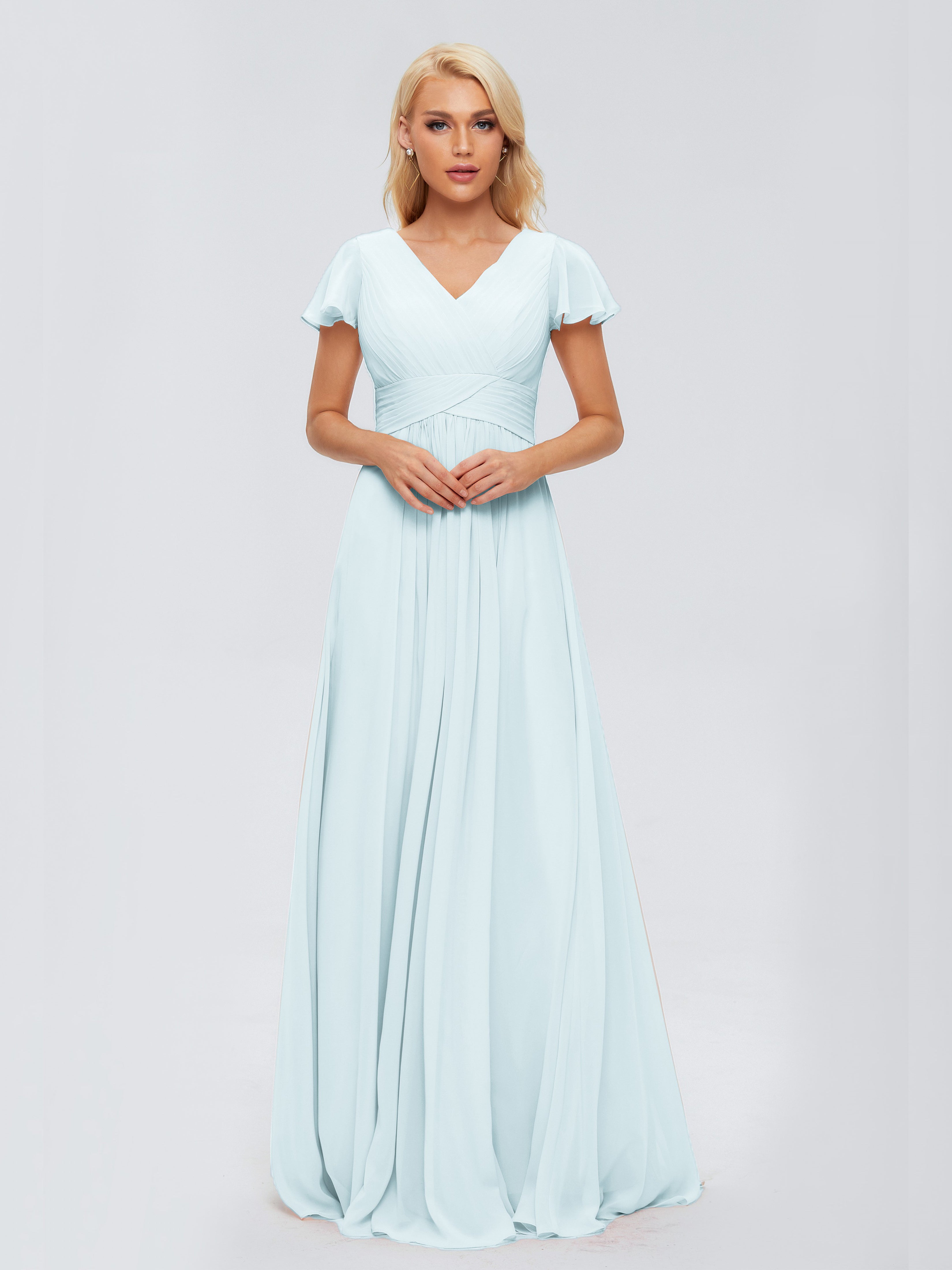 Robe De Demoiselle D'Honneur Brume Trapèze Col V Mousseline Robes Demoiselle D'Honneur