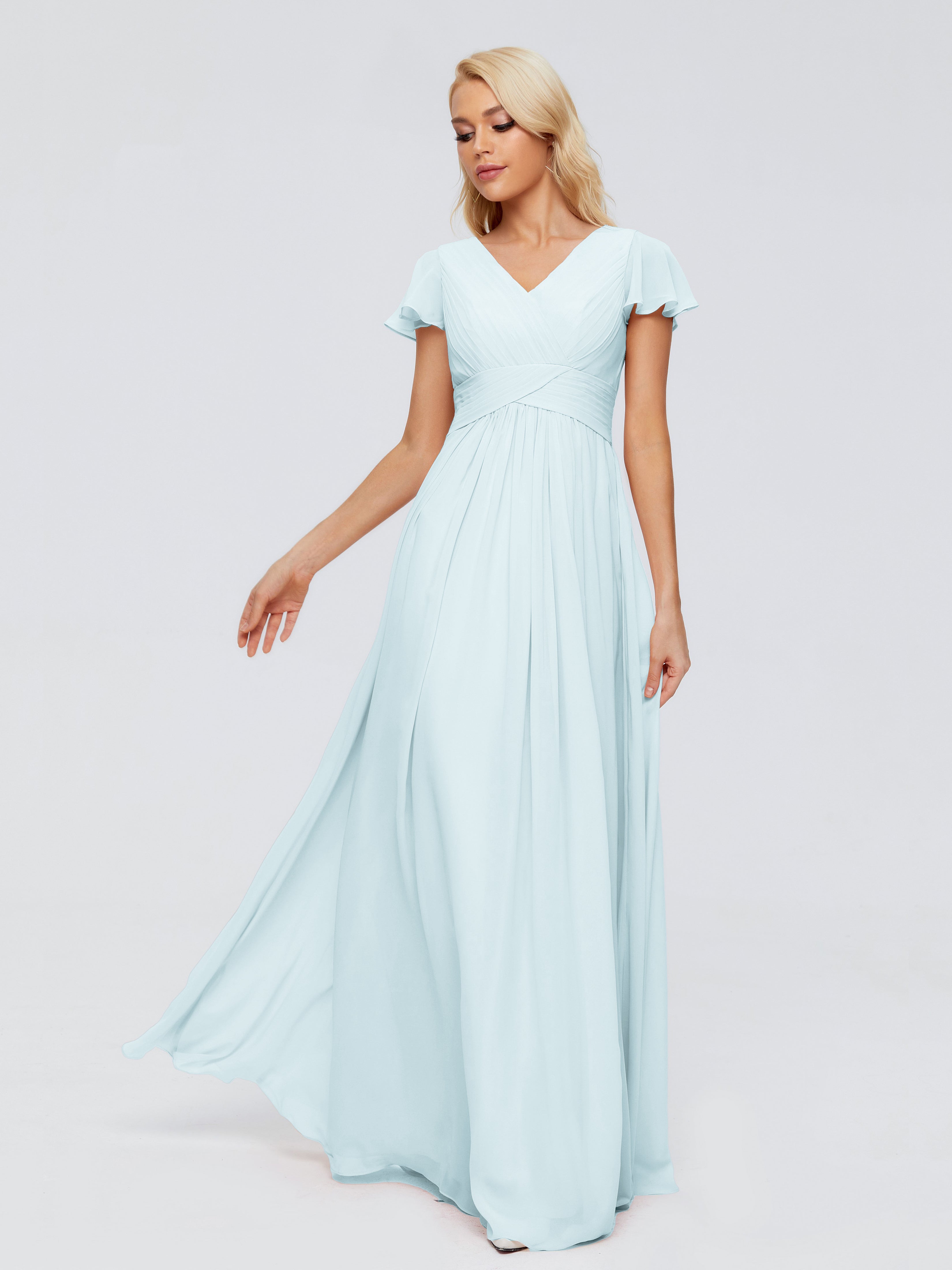 Robe De Demoiselle D'Honneur Brume Trapèze Col V Mousseline Robes Demoiselle D'Honneur