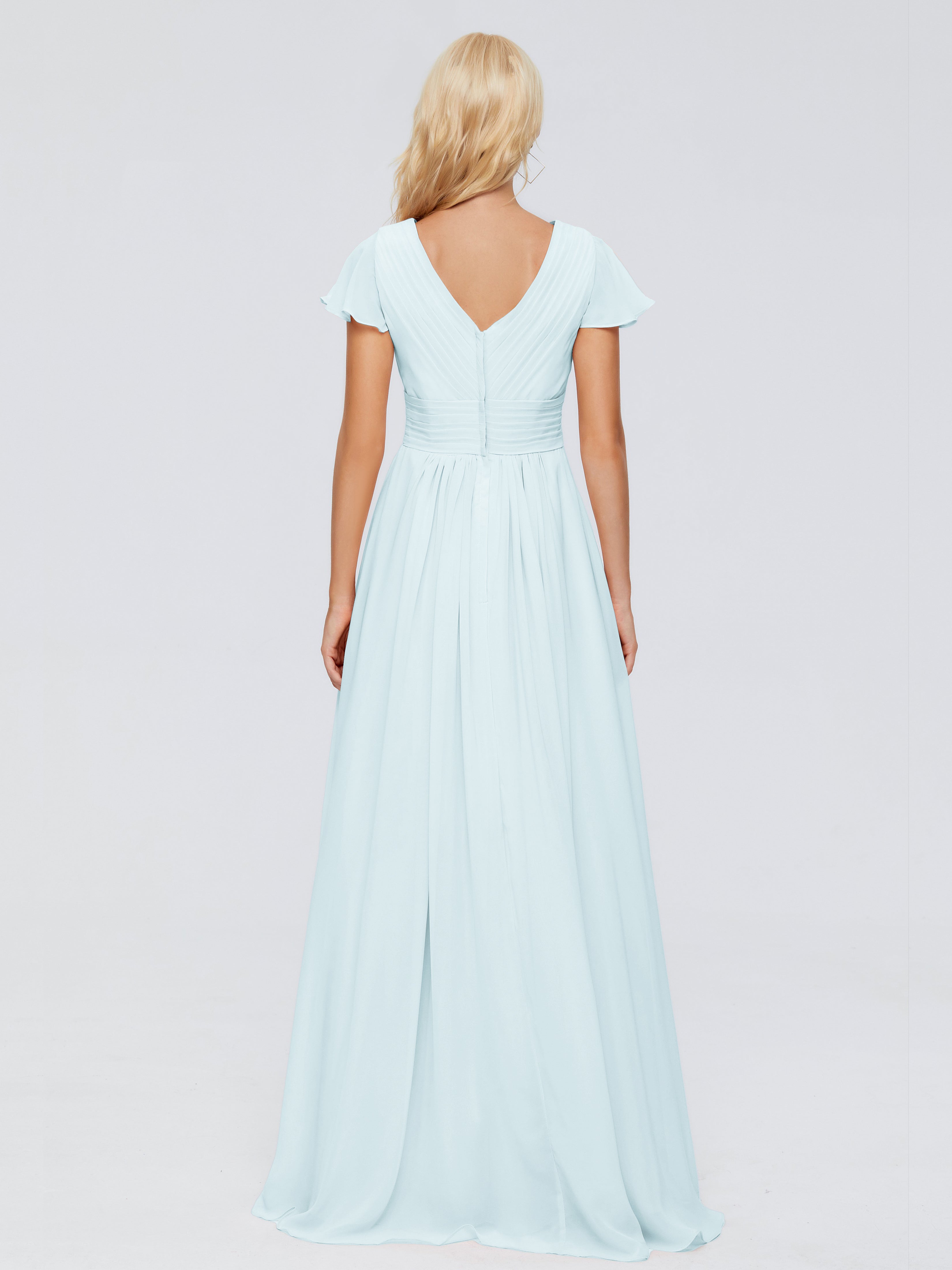 Robe De Demoiselle D'Honneur Brume Trapèze Col V Mousseline Robes Demoiselle D'Honneur