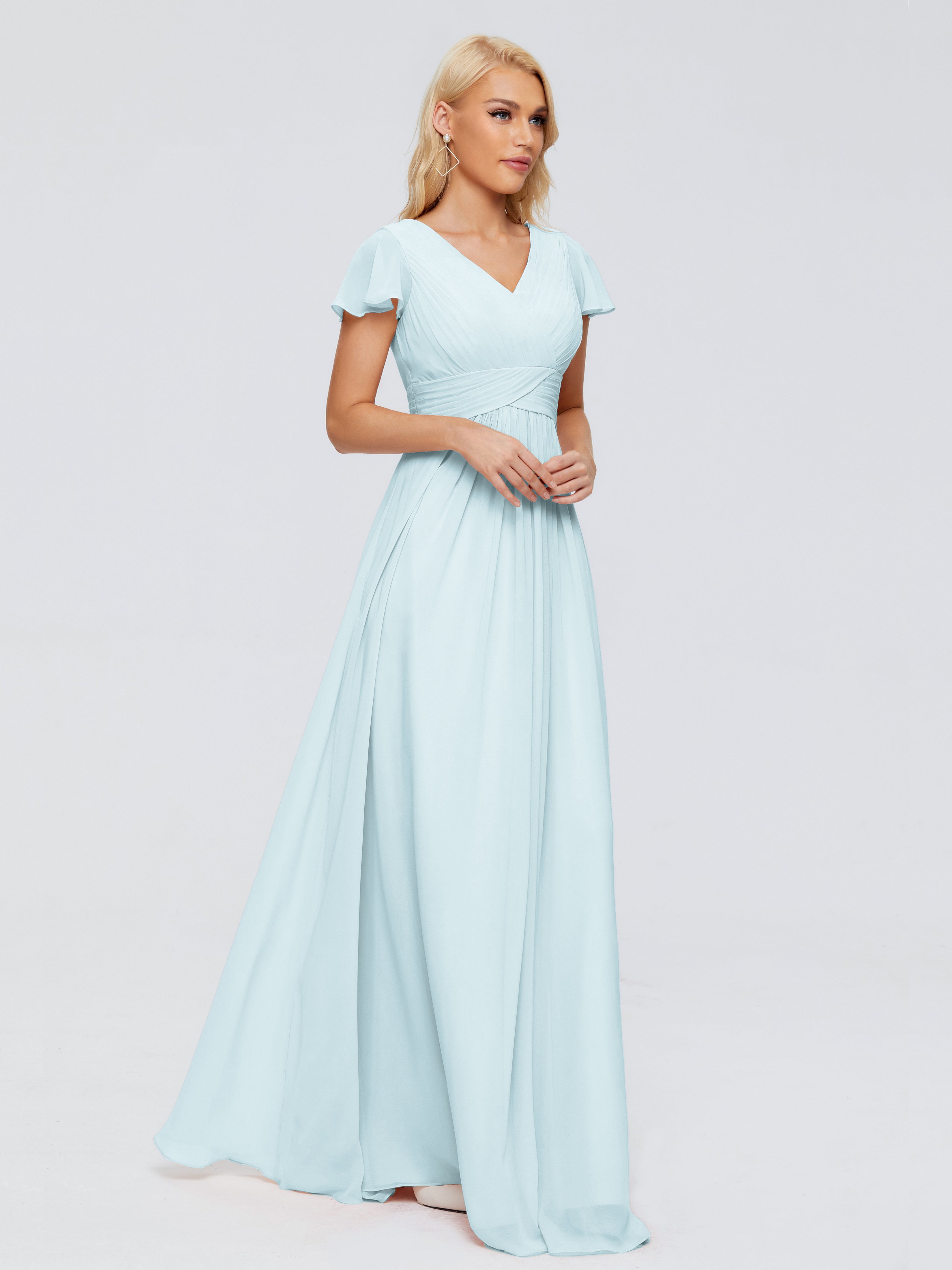 Robe De Demoiselle D'Honneur Brume Trapèze Col V Mousseline Robes Demoiselle D'Honneur