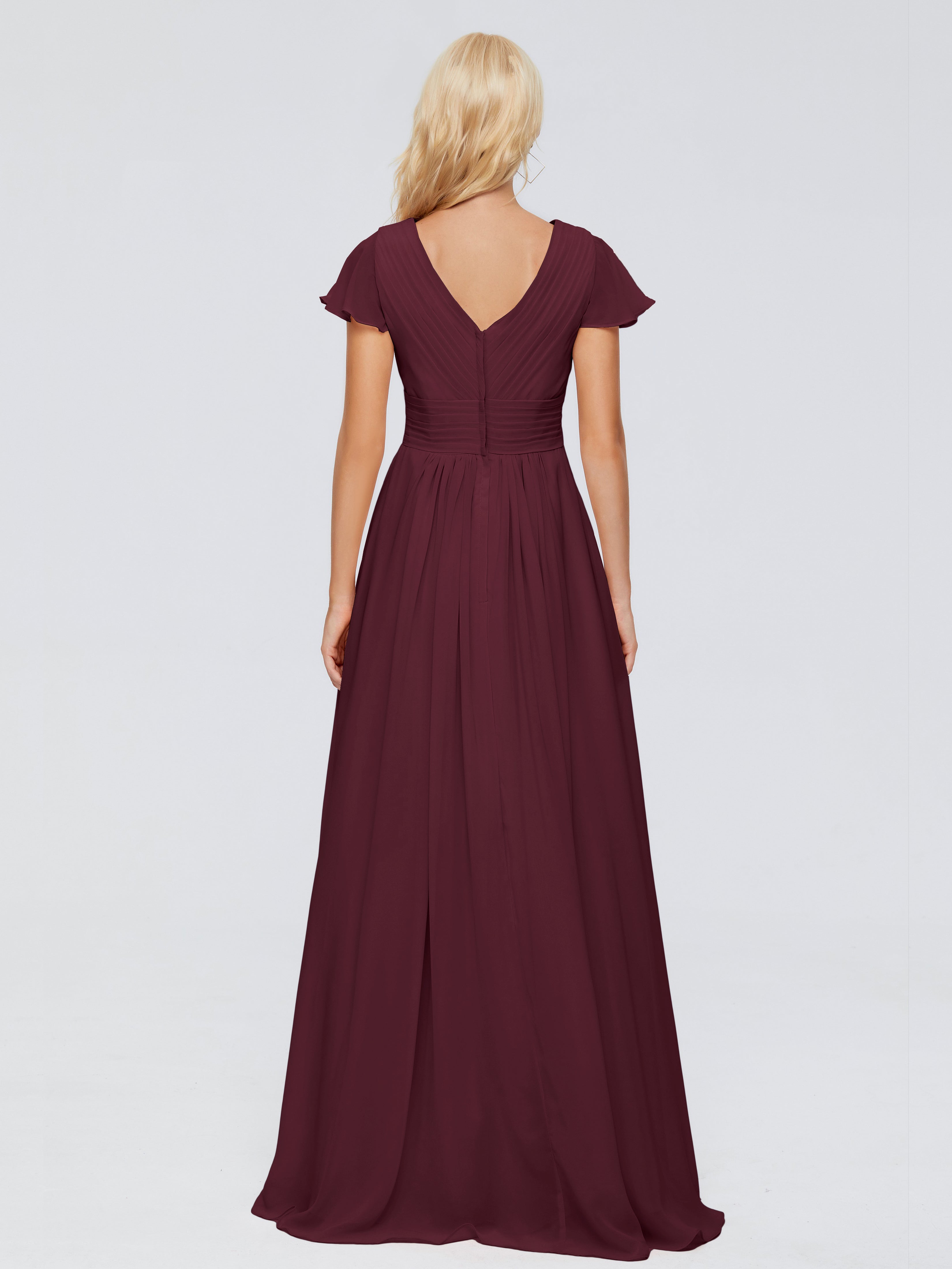 Robes De Demoiselle D'Honneur Cabernet Trapèze Col V Mousseline Robes Demoiselle D'Honneur