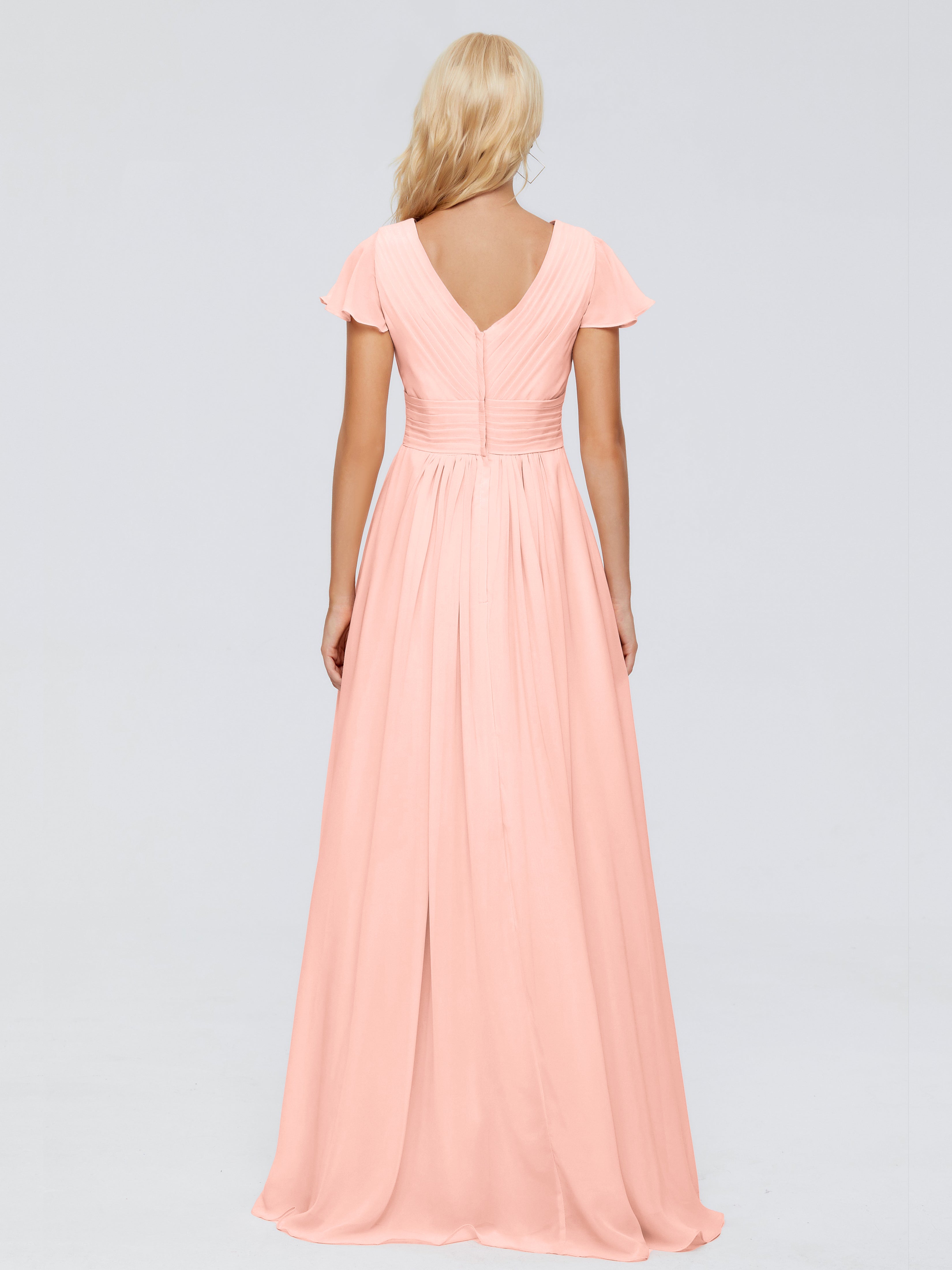Robe De Demoiselle D Honneur Corail Trapèze Col V Mousseline Robes Demoiselle D'Honneur