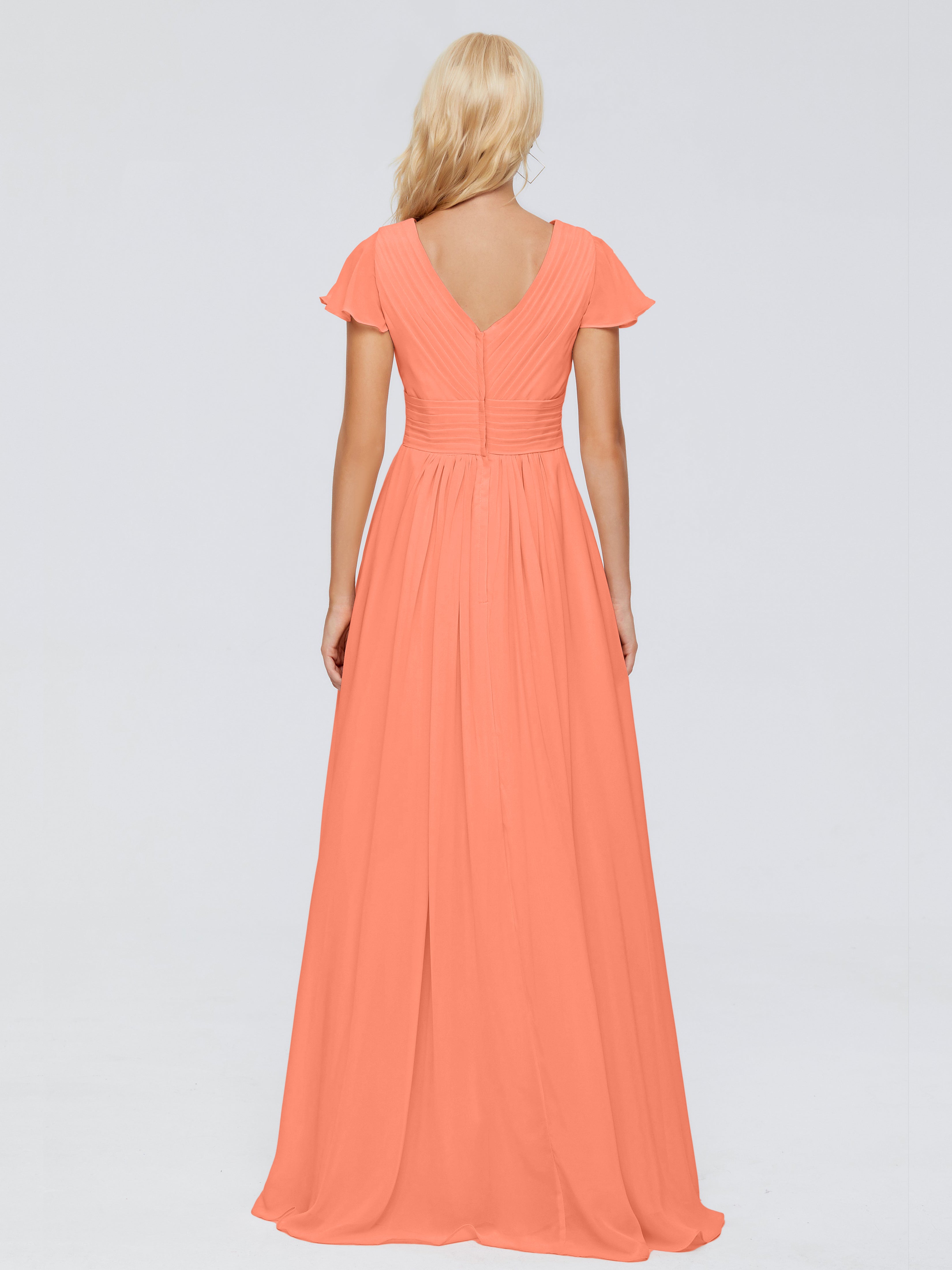 Robes De Demoiselle D'Honneur Coucher De Soleil Trapèze Col V Mousseline Robes Demoiselle D'Honneur