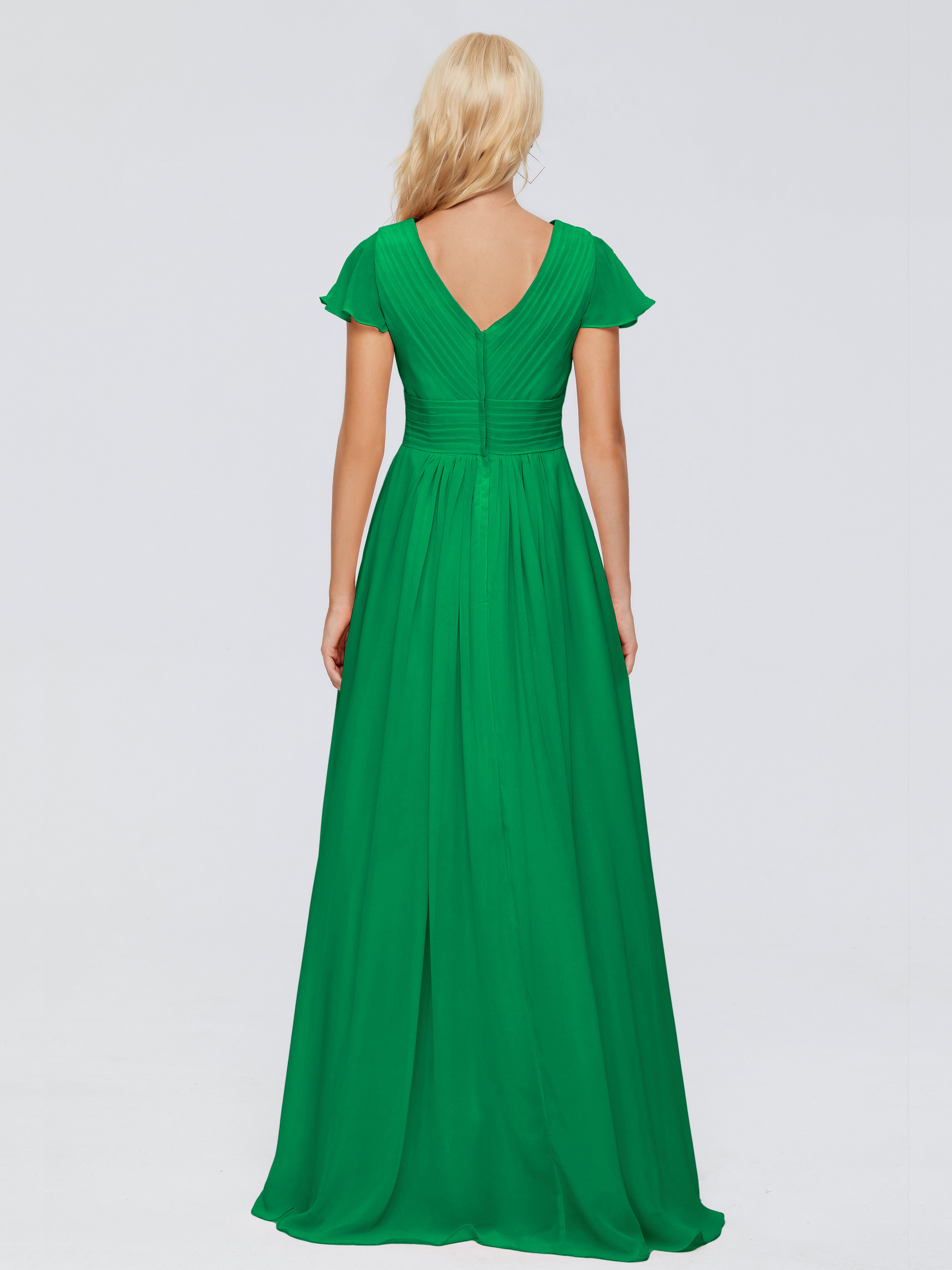 Robe De Demoiselle D Honneur Vert Emeraude Trapèze Col V Mousseline Robes Demoiselle D'Honneur
