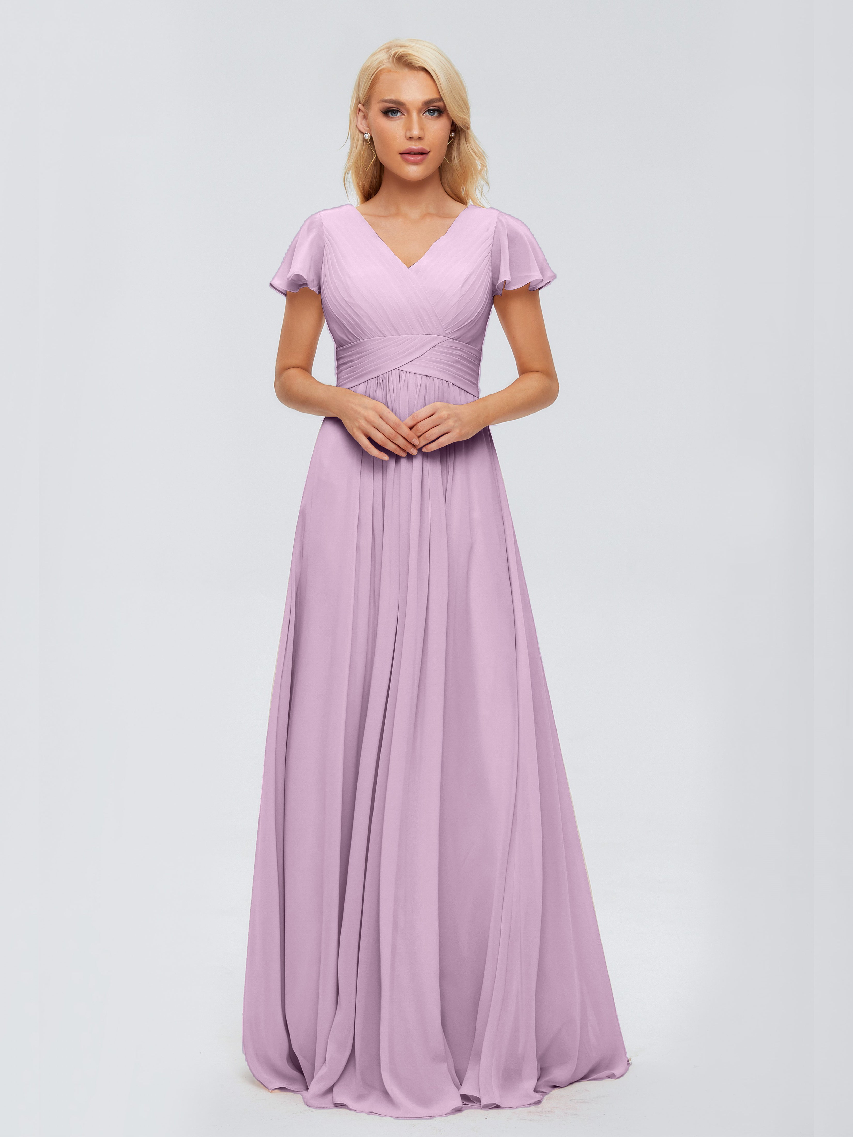 Robes De Demoiselle D'Honneur Glycine Trapèze Col V Mousseline Robes Demoiselle D'Honneur