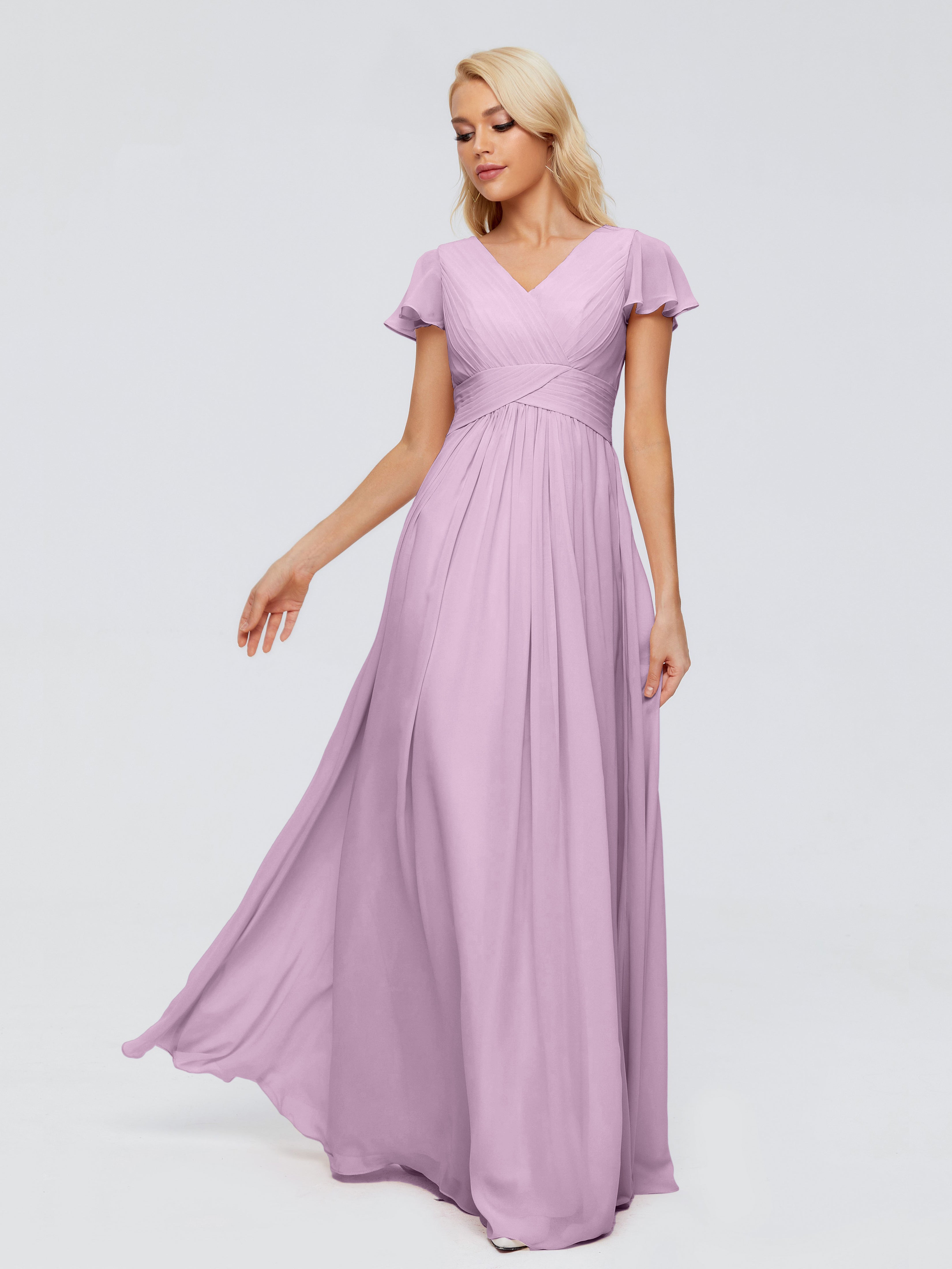 Robes De Demoiselle D'Honneur Glycine Trapèze Col V Mousseline Robes Demoiselle D'Honneur
