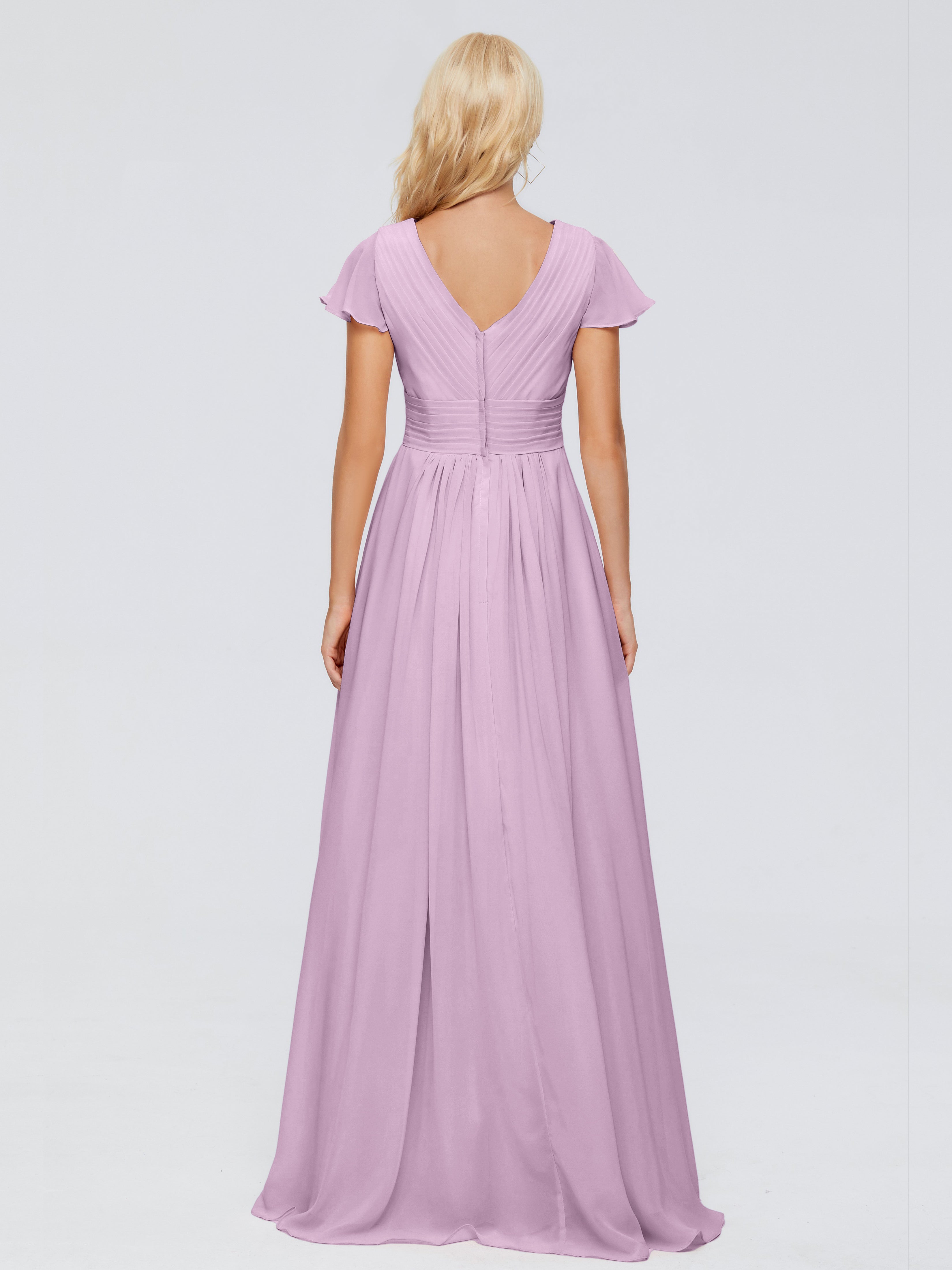 Robes De Demoiselle D'Honneur Glycine Trapèze Col V Mousseline Robes Demoiselle D'Honneur
