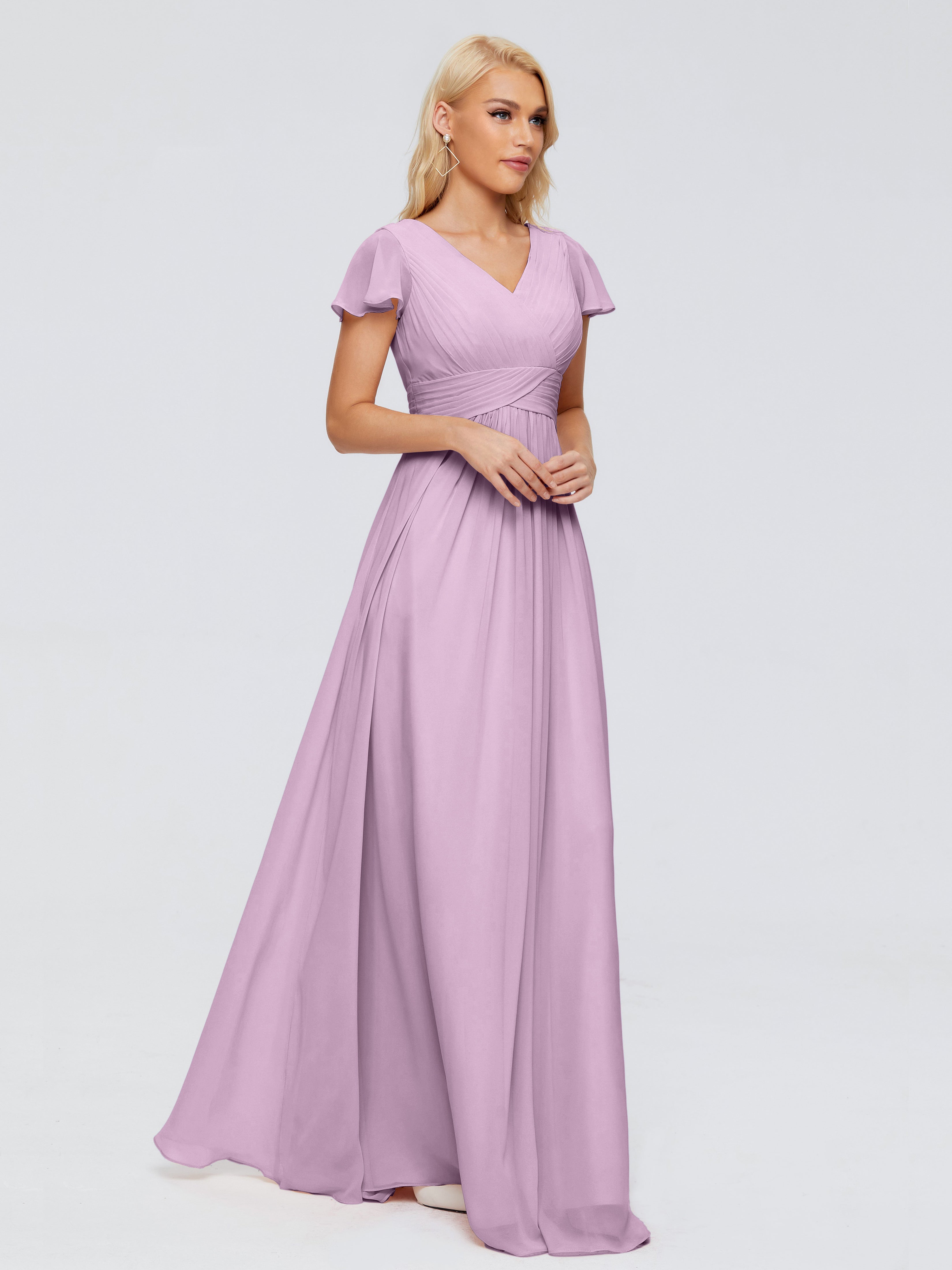 Robes De Demoiselle D'Honneur Glycine Trapèze Col V Mousseline Robes Demoiselle D'Honneur