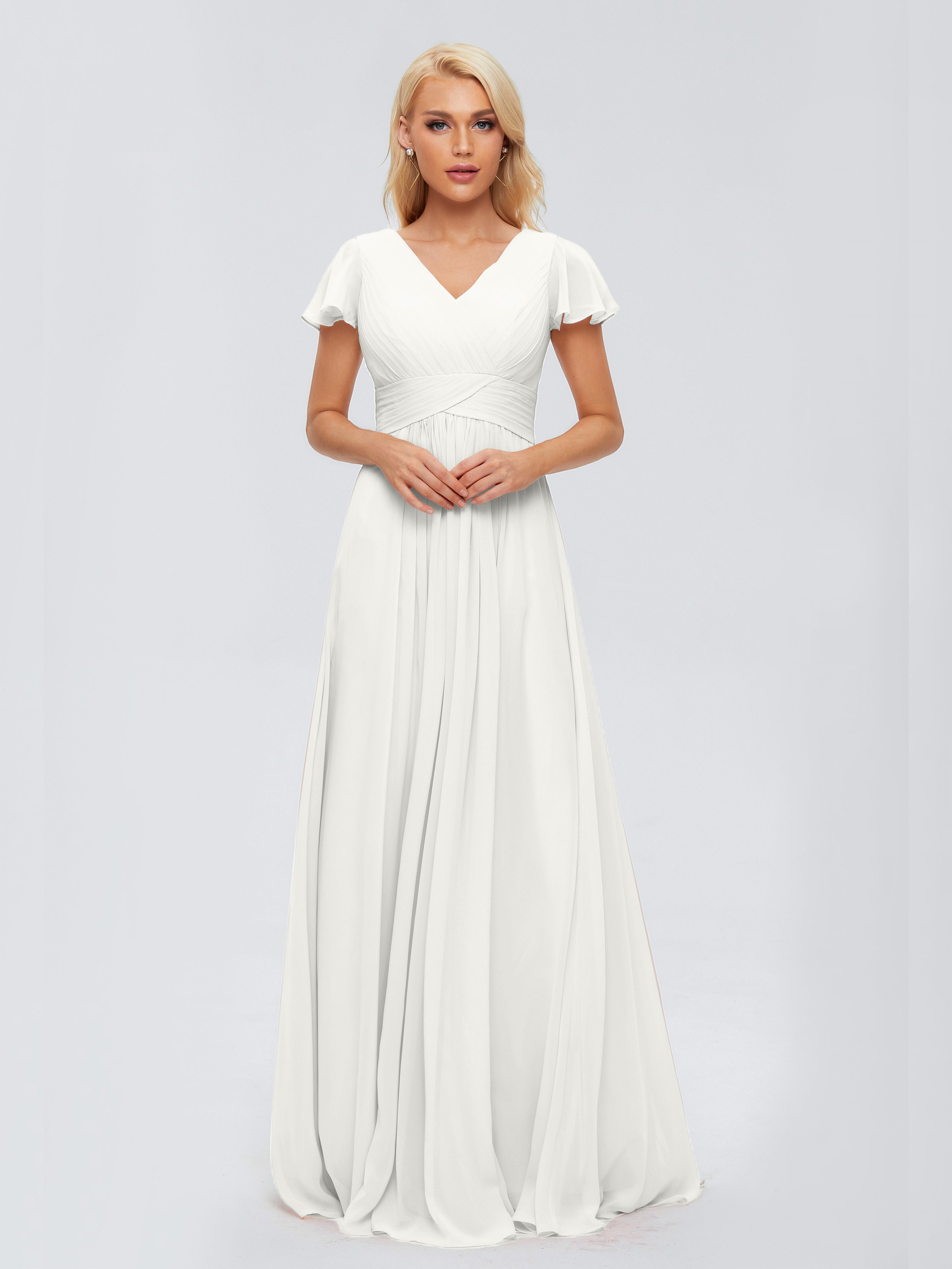 Robe De Demoiselle D Honneur Ivoire Trapèze Col V Mousseline Robes Demoiselle D'Honneur