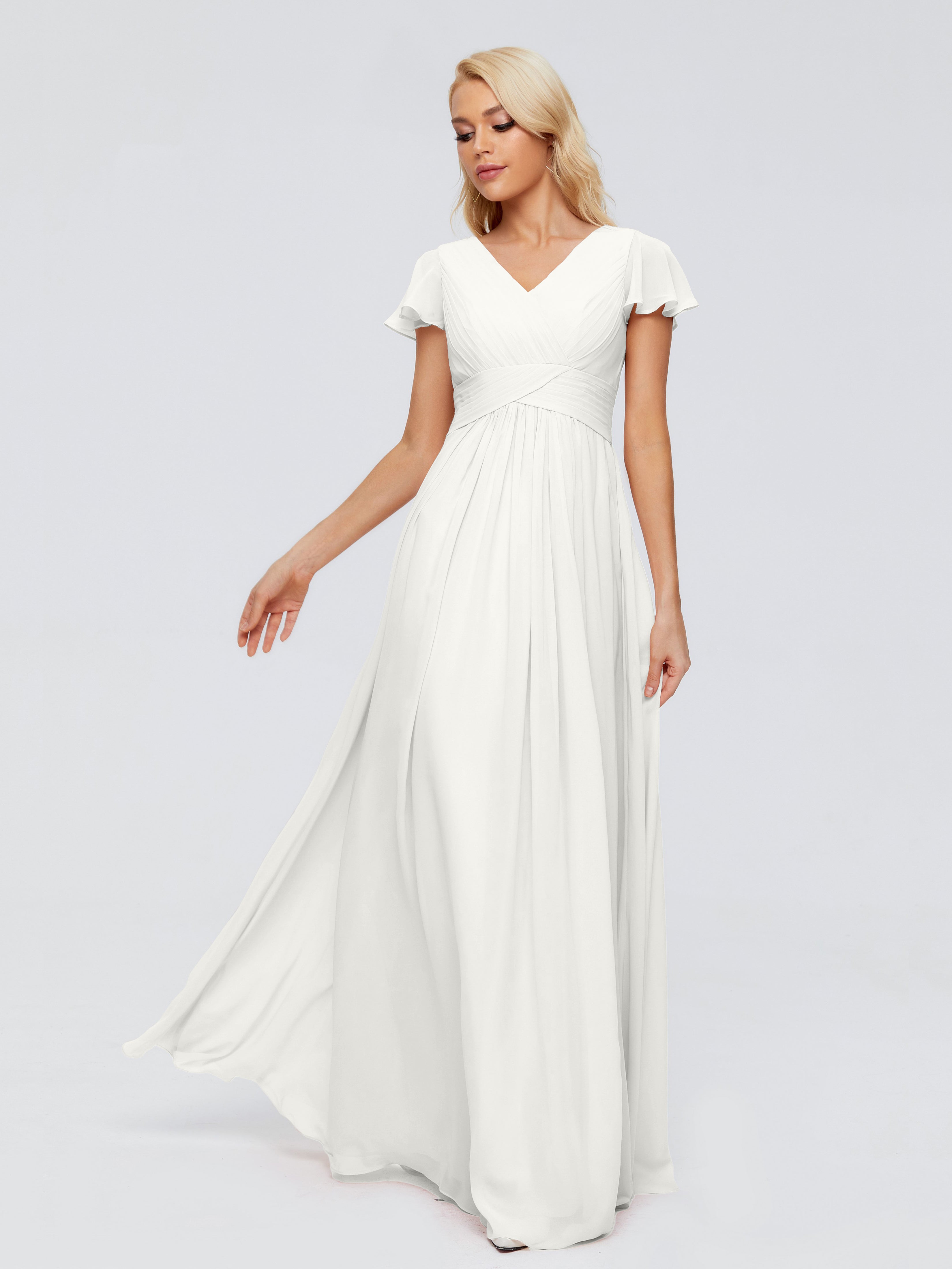 Robe De Demoiselle D Honneur Ivoire Trapèze Col V Mousseline Robes Demoiselle D'Honneur