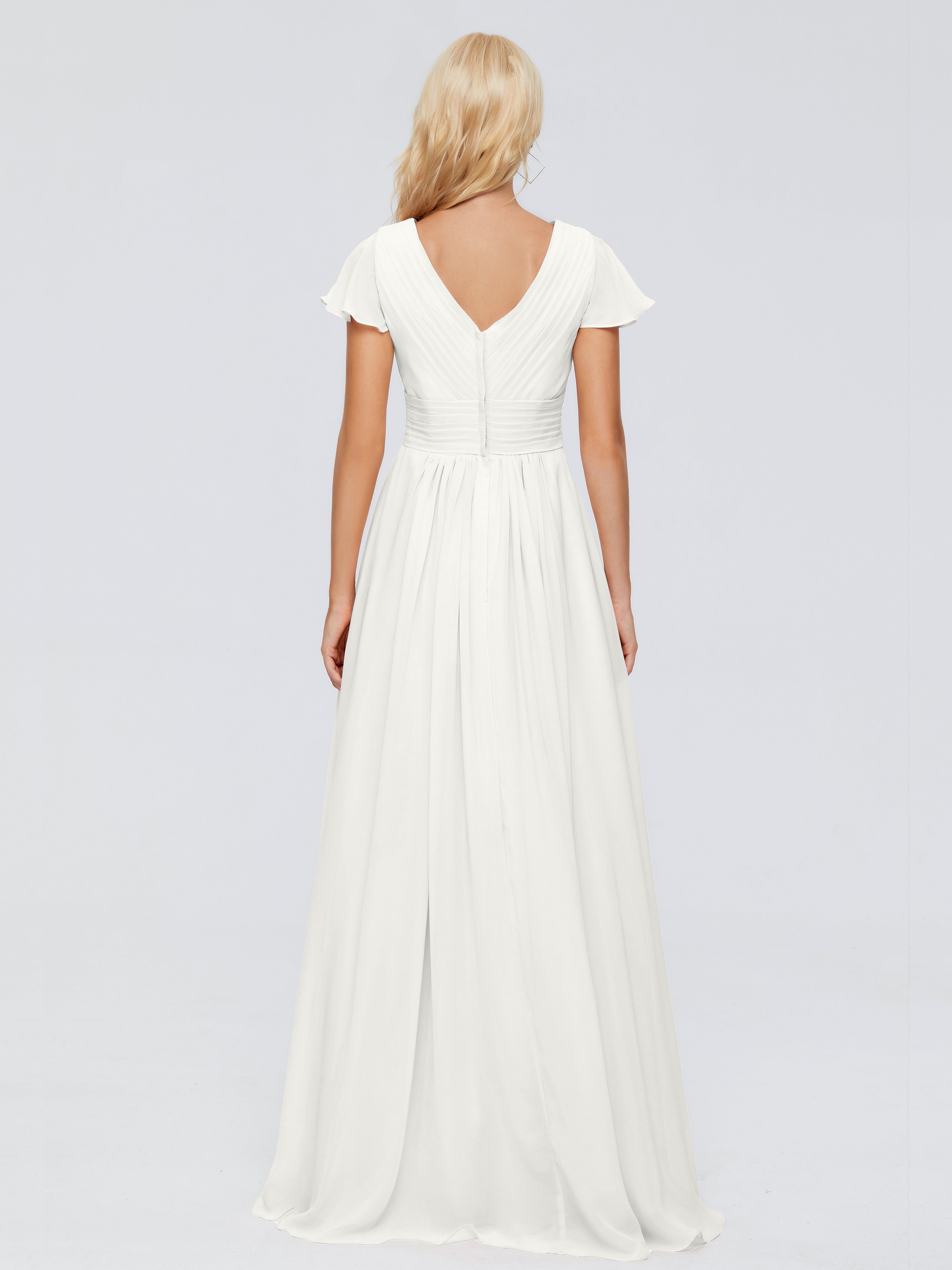 Robe De Demoiselle D Honneur Ivoire Trapèze Col V Mousseline Robes Demoiselle D'Honneur