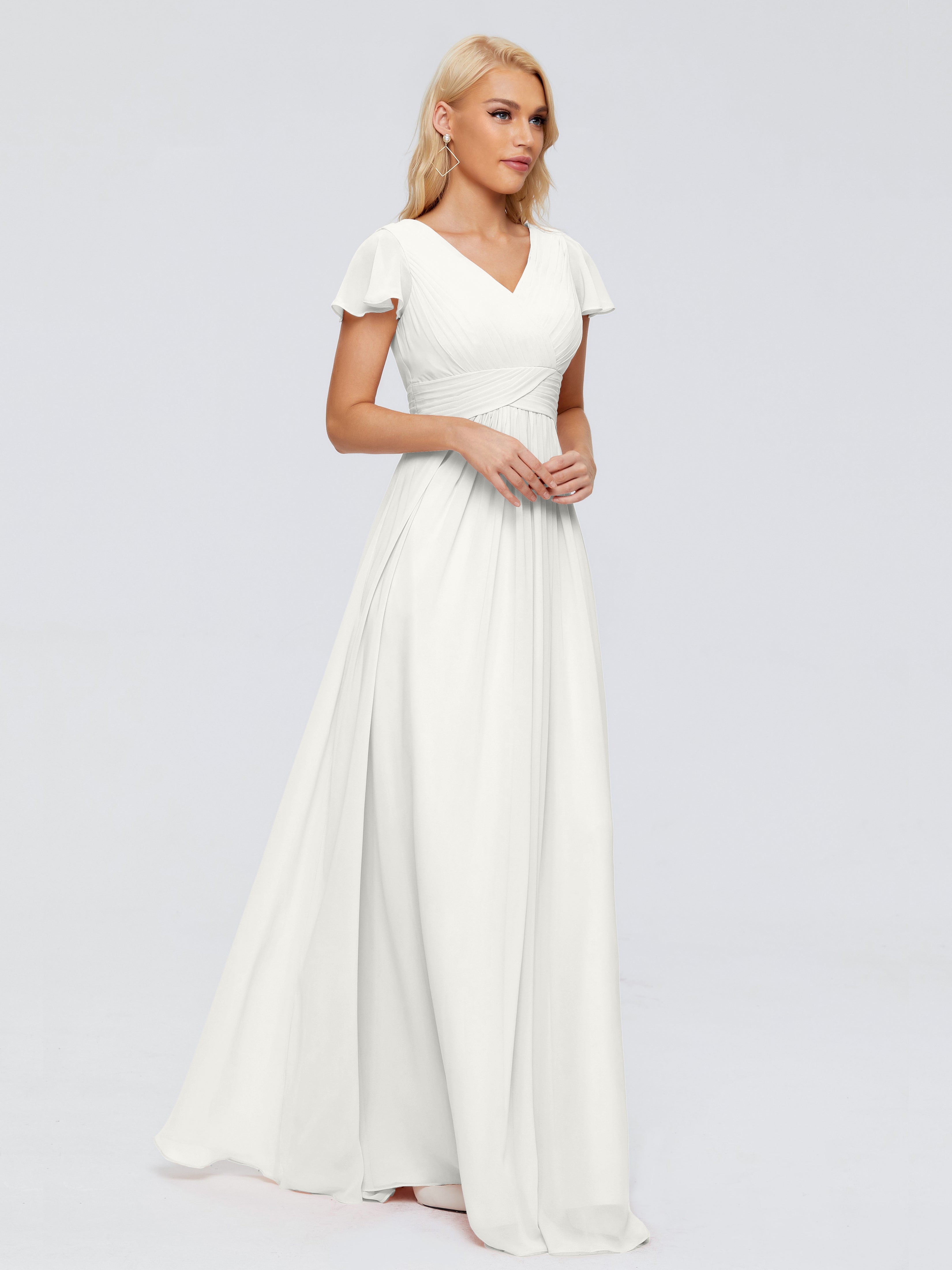 Robe De Demoiselle D Honneur Ivoire Trapèze Col V Mousseline Robes Demoiselle D'Honneur